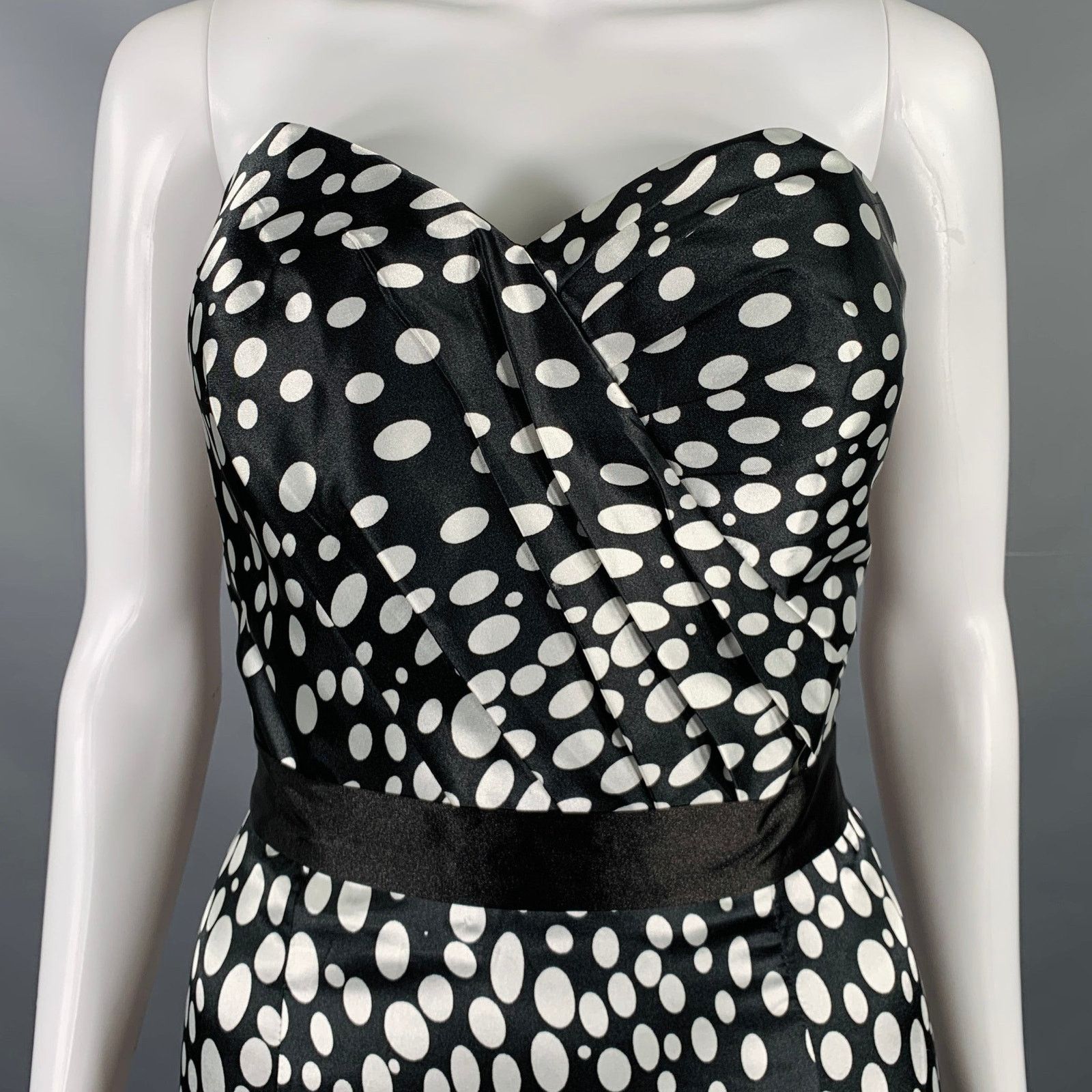 Other TERANI Black White Viscose Polka Dot Strapless Mermaid Gown Size M / US 6-8 / IT 42-44 - 2 Thumbnail