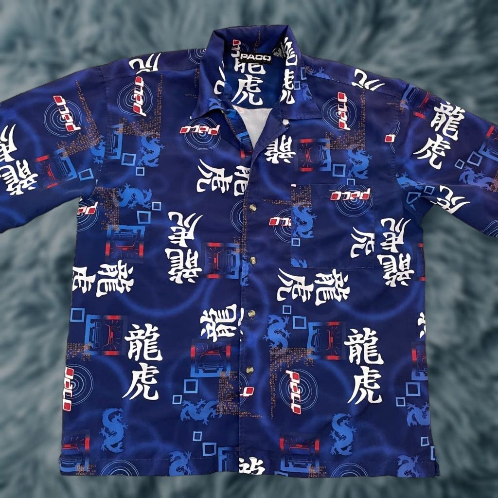 Vintage VINTAGE PACO SHIRT ADULT LARGE BLUE ASIAN DRAGON STREETWEAR BUTTON-UP LOGO MEN L Size US L / EU 52-54 / 3 - 1 Thumbnail