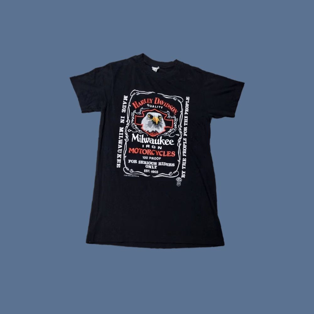 Harley Davidson VINTAGE Harley-Davidson Shirt S Mens Black Crew Neck 80s Motorcycle Logo Retro Rock USA 1985 1980s Car Print Short Sleeve Cotton Blend Size US S / EU 44-46 / 1 - 1 Thumbnail