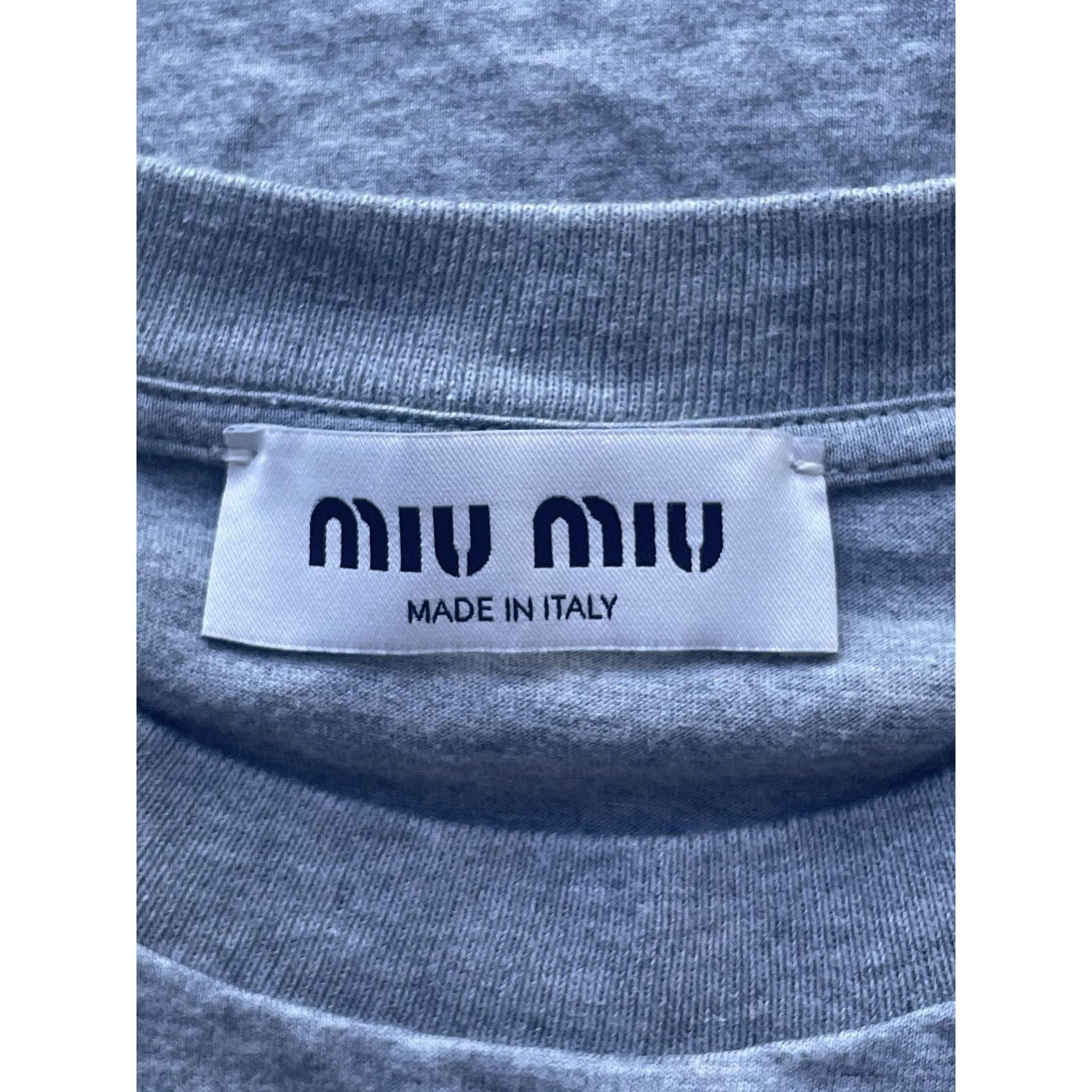Miu Miu Miu Miu Womens Grey Cotton T-Shirt With Red Embroidered Logo Size S / US 4 / IT 40 - 5 Thumbnail
