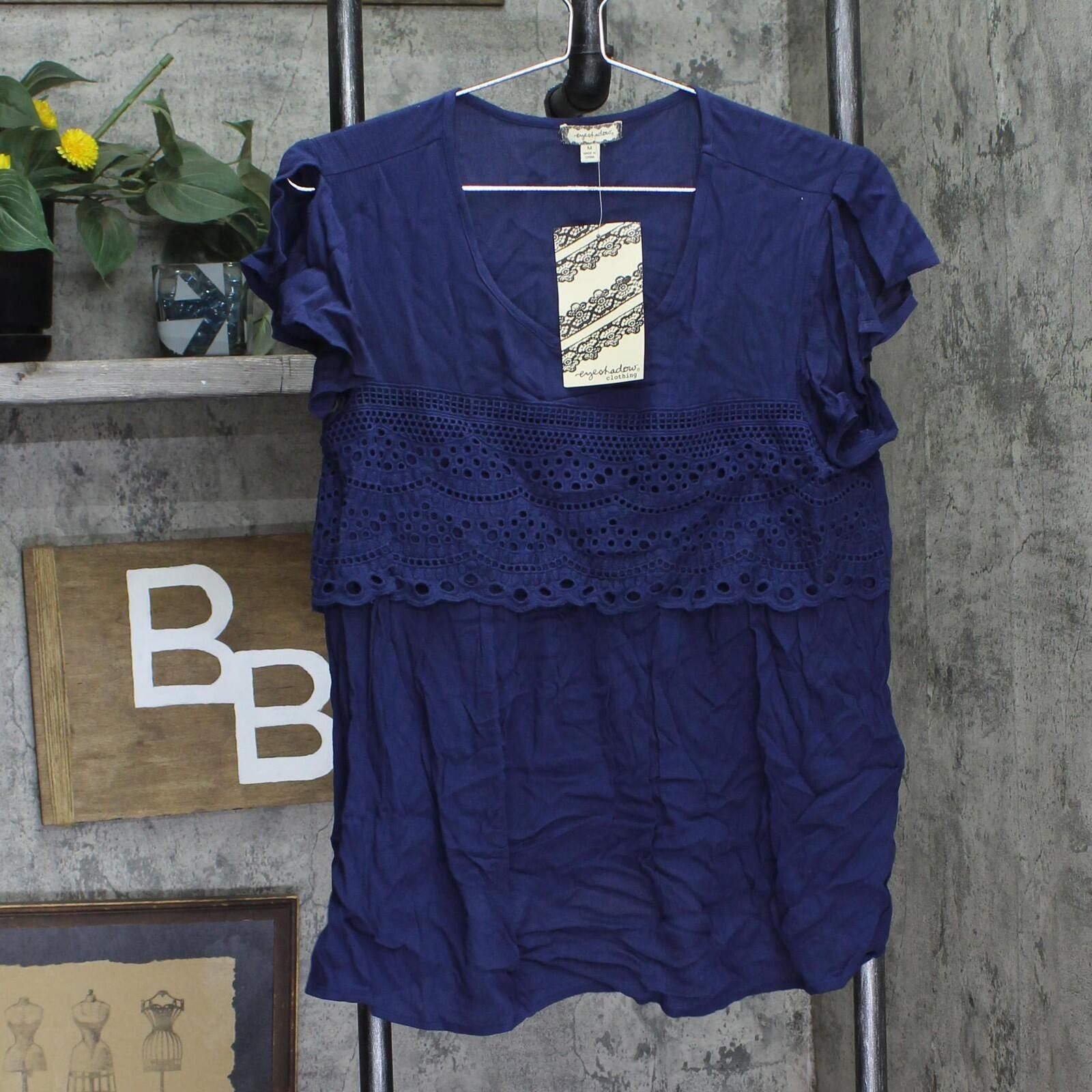 Other Eyeshadow Flutter-sleeve High-low Blouse Top Navy Blue M Size M / US 6-8 / IT 42-44 - 1 Thumbnail