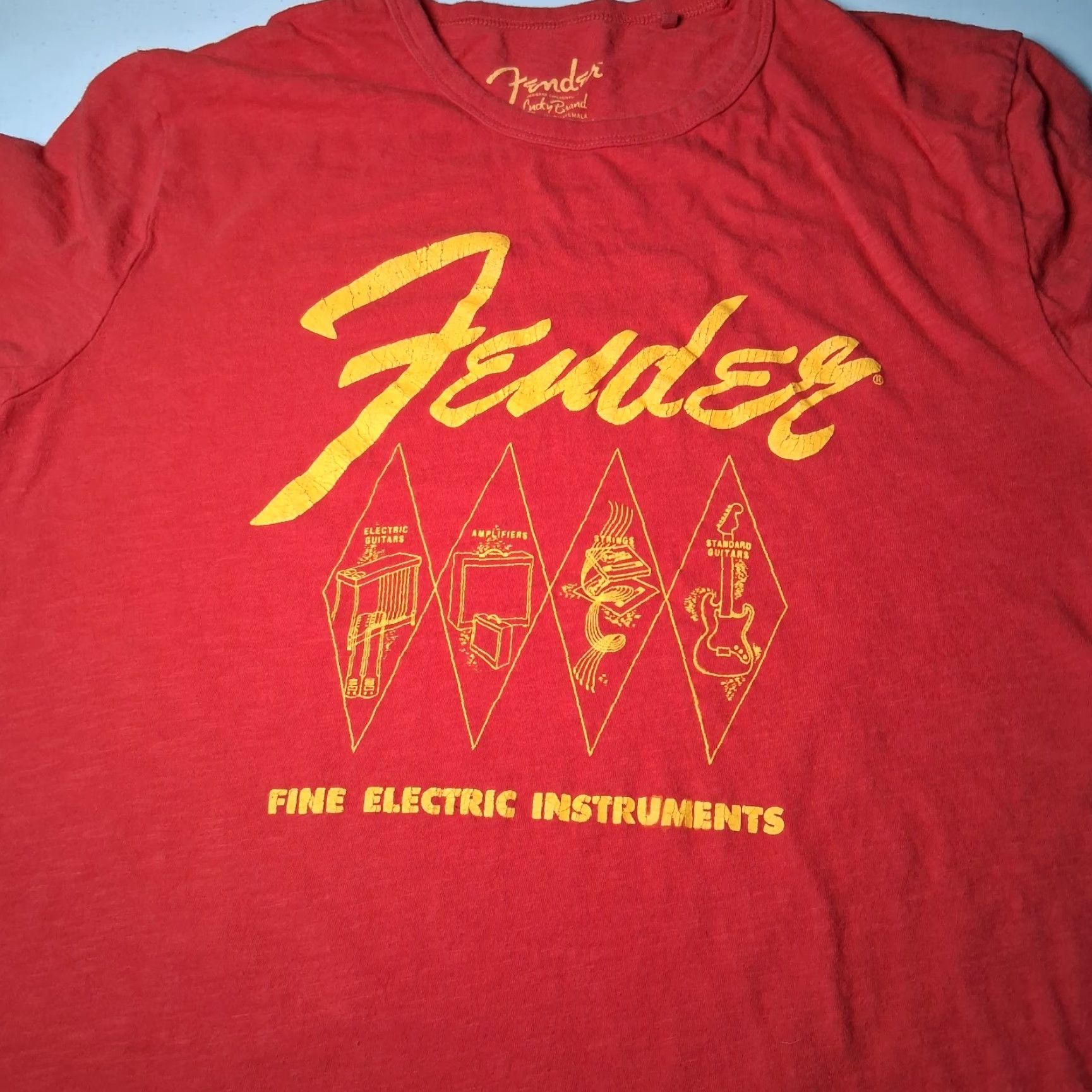 Lucky Brand Lucky Brand Fender Shirt T-Shirt Crew Neck Short Sleeve Red Cotton Graphic Music Guitar Amps Strings Distressed Mens M Size US M / EU 48-50 / 2 - 6 Thumbnail