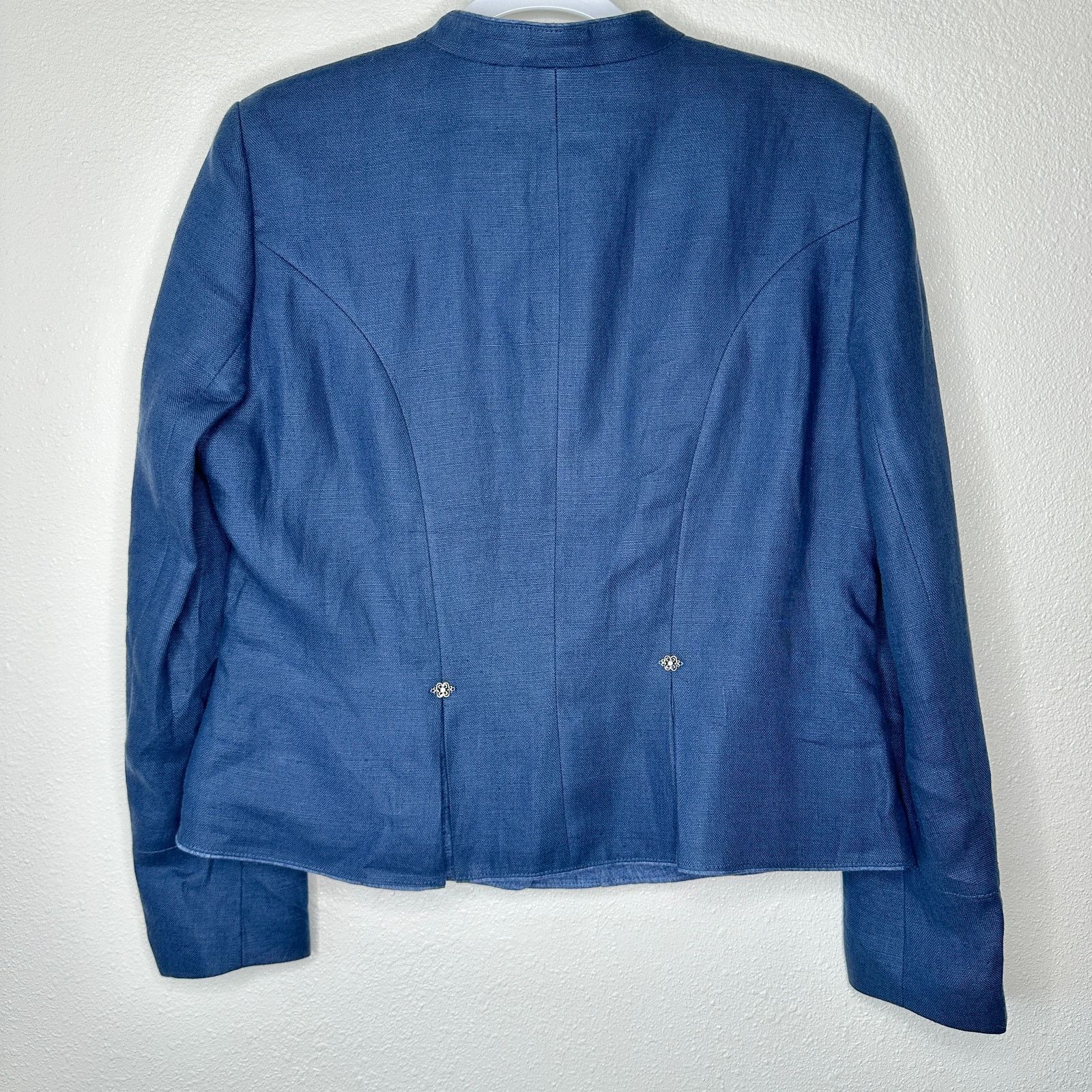 Other Loden Plankl Denim Blue Linen Band Neck Button Blazer Jacket Size XL / US 12-14 / IT 48-50 - 2 Thumbnail