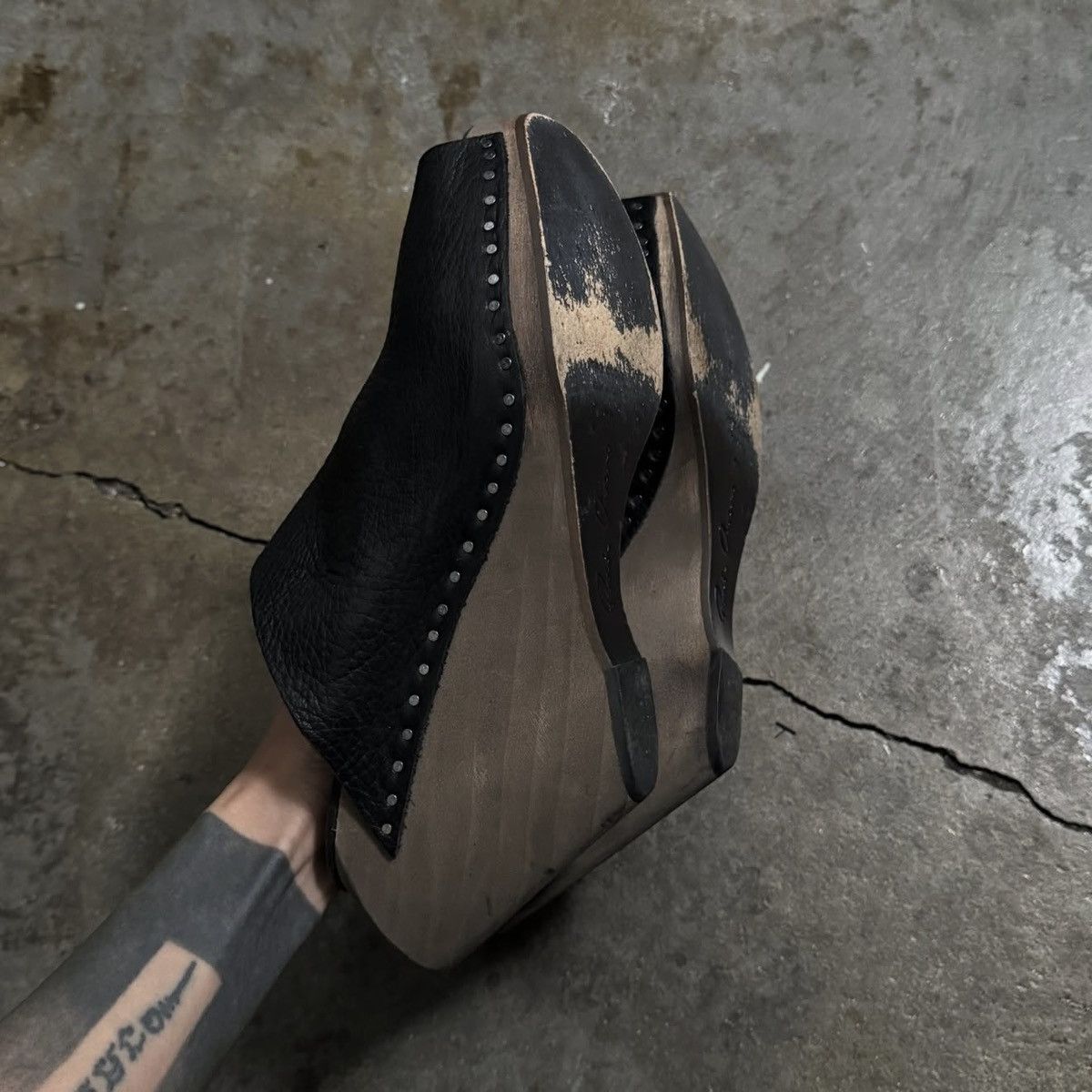 Rick Owens RICK OWENS LEATHER OPEN TOE WOOD CLOG WEDGE - BLACK - 39 Size US 9 / IT 39 - 4 Thumbnail