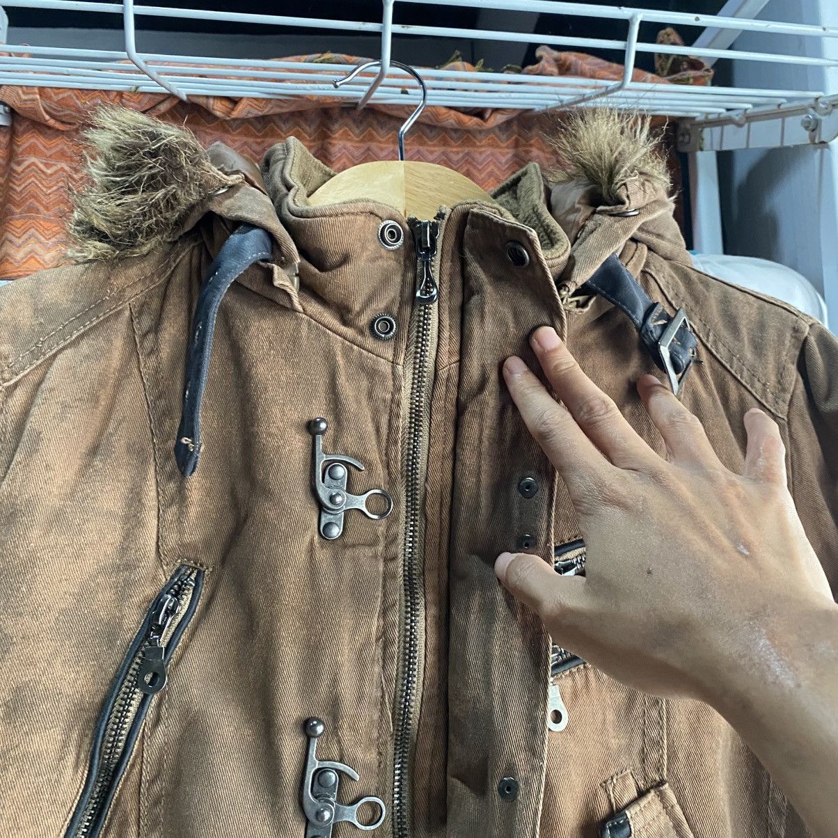 In The Attic In the Attic Brown Grunge Multi-Pocket Fur Hoodie Jacket Size US M / EU 48-50 / 2 - 14 Thumbnail
