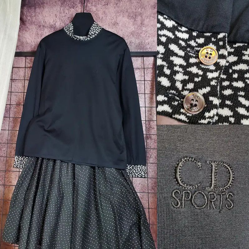 Dior Dior Black Cotton Embroidered Logo Long Sleeve Tee 0089 Size L / US 10 / IT 46 - 1 Thumbnail