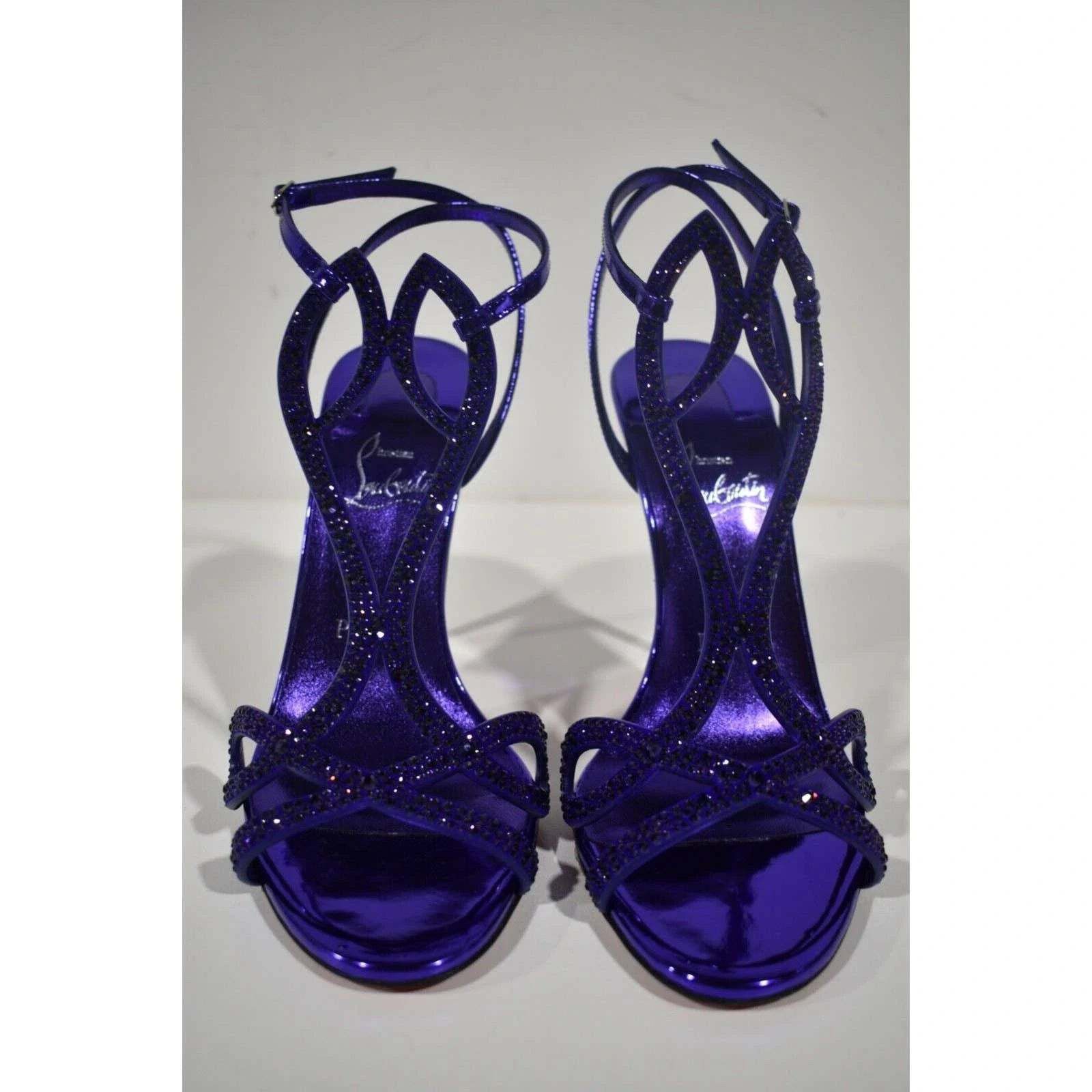 Christian Louboutin Double L Sandal Strass 100 Elektra Ankle Strap Heel 39.5 Size US 9.5 / IT 39.5 - 5 Thumbnail