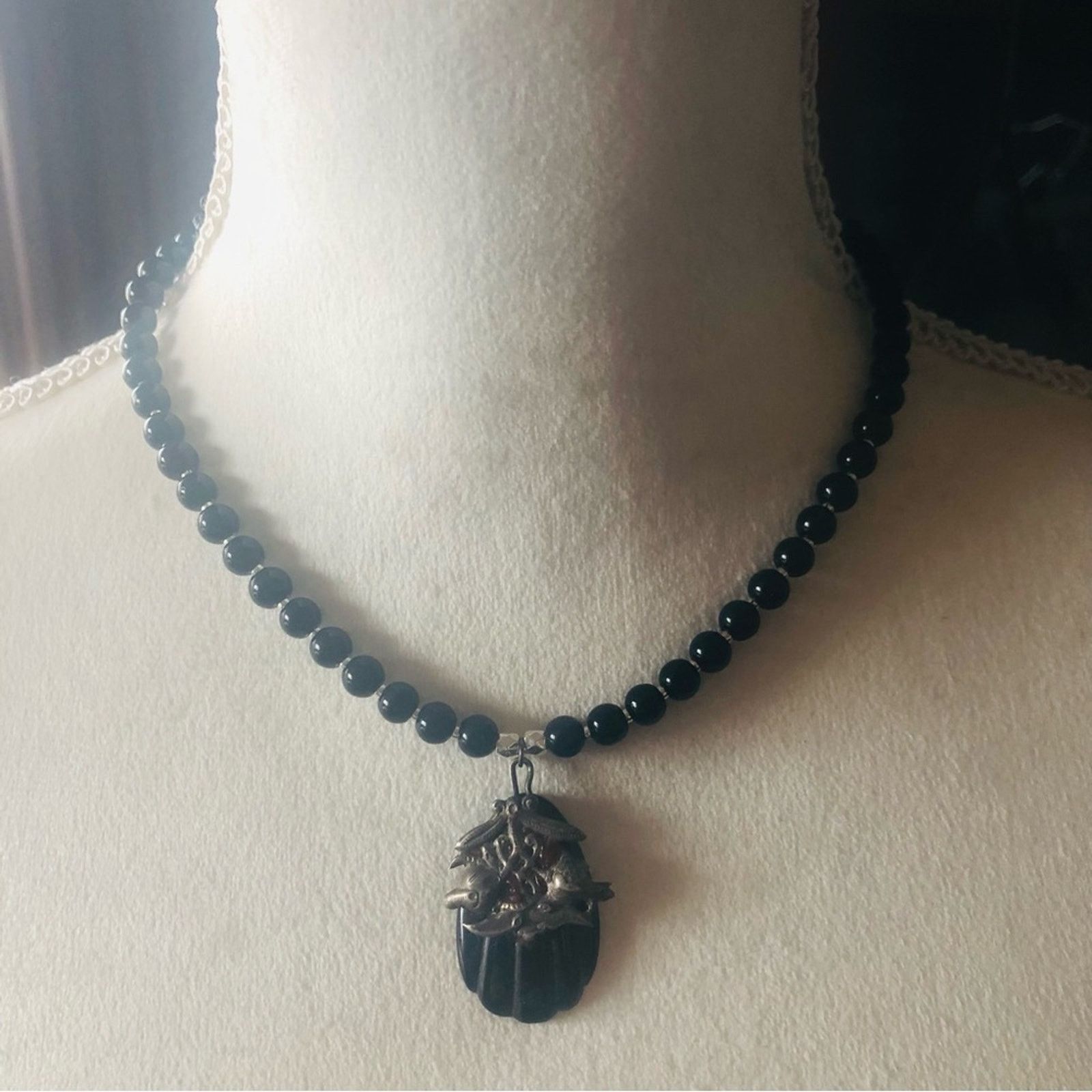 Handmade Handcrafted repurpose black Chalcedony stone Pearl necklace Size ONE SIZE - 2 Thumbnail