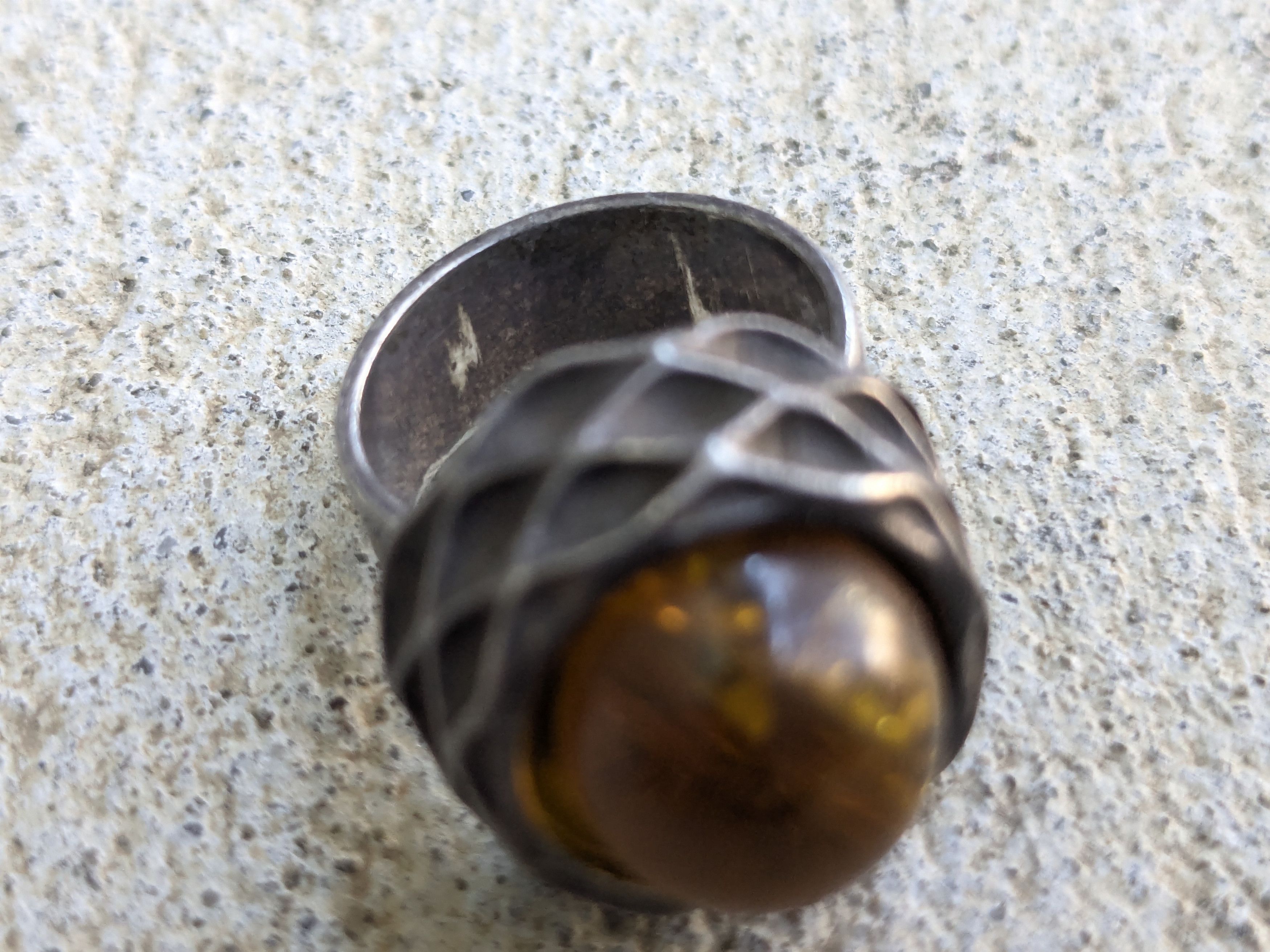 Jewelry Vintage Sterling Silver Ring Amber 5.75 Modern Abstract Size ONE SIZE - 8 Thumbnail