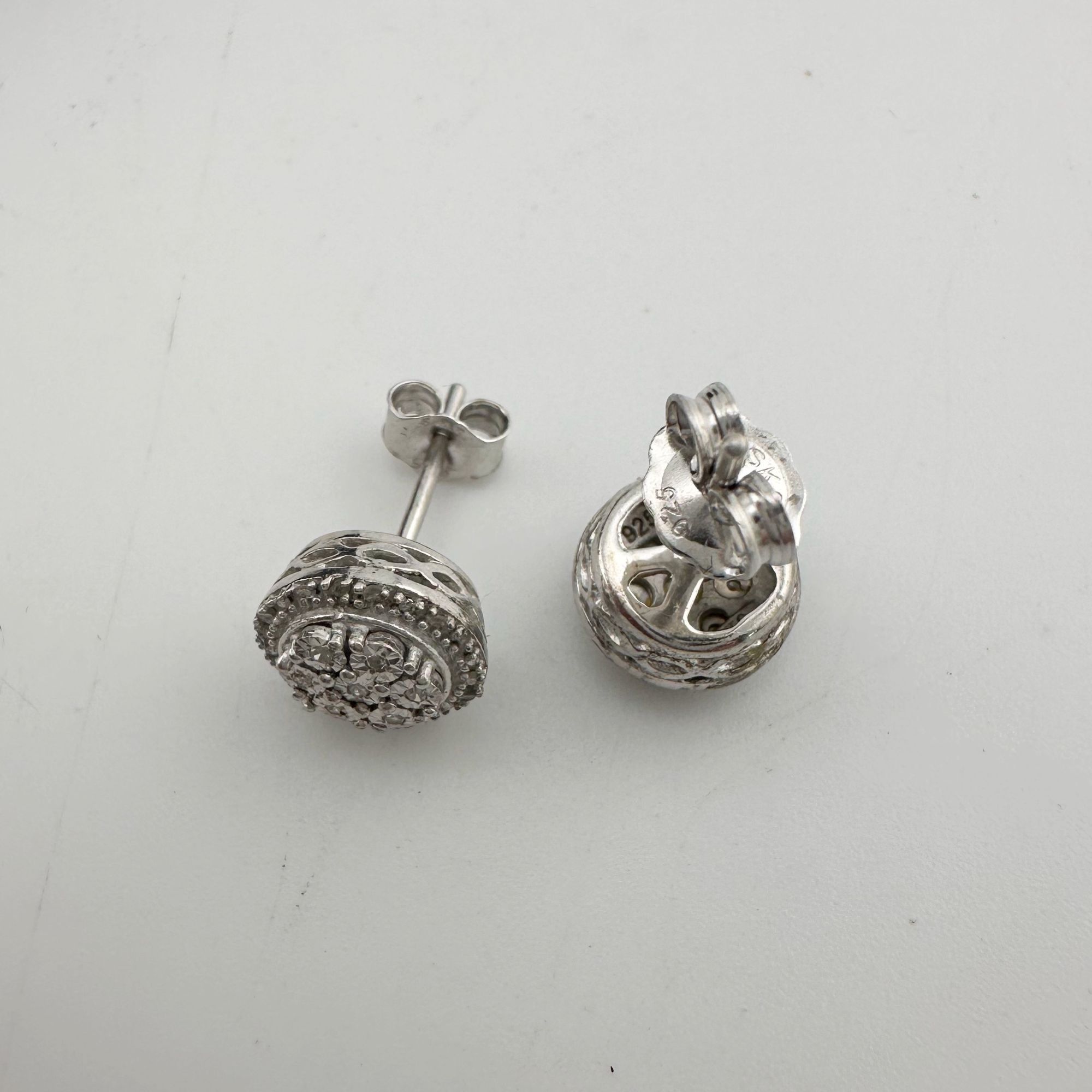 Other Natural Diamond Halo Stud Earrings in Sterling Silver Size ONE SIZE - 7 Thumbnail