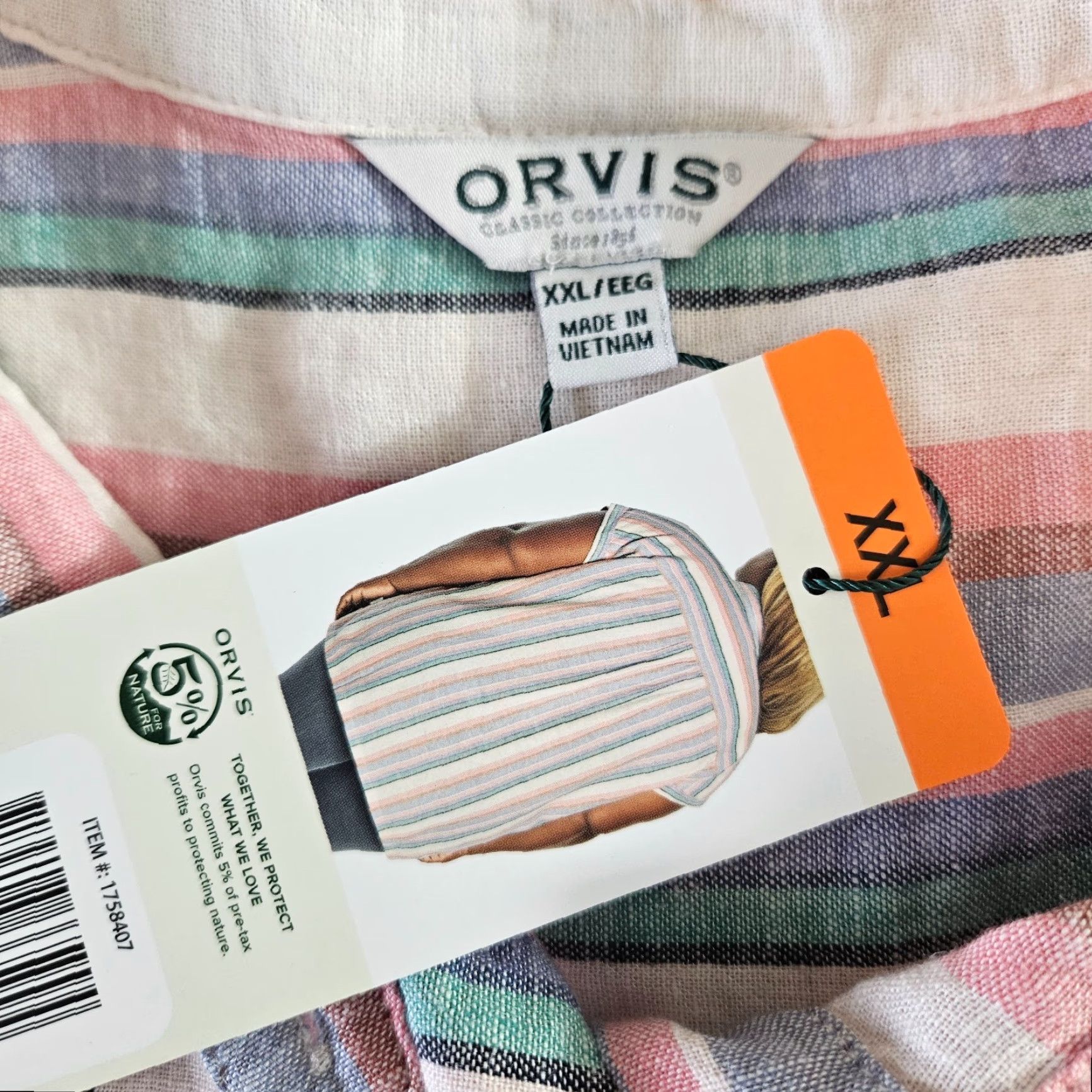 Orvis Orvis Women's Button-Up Top Sz 2XL Pink Blue Stripe Linen Blend Shirt Adult Regular Button-Up Womens 2XL Pink Blue Stripe Linen Blend Shirt Size XXL / US 16-18 / IT 52-54 - 5 Thumbnail