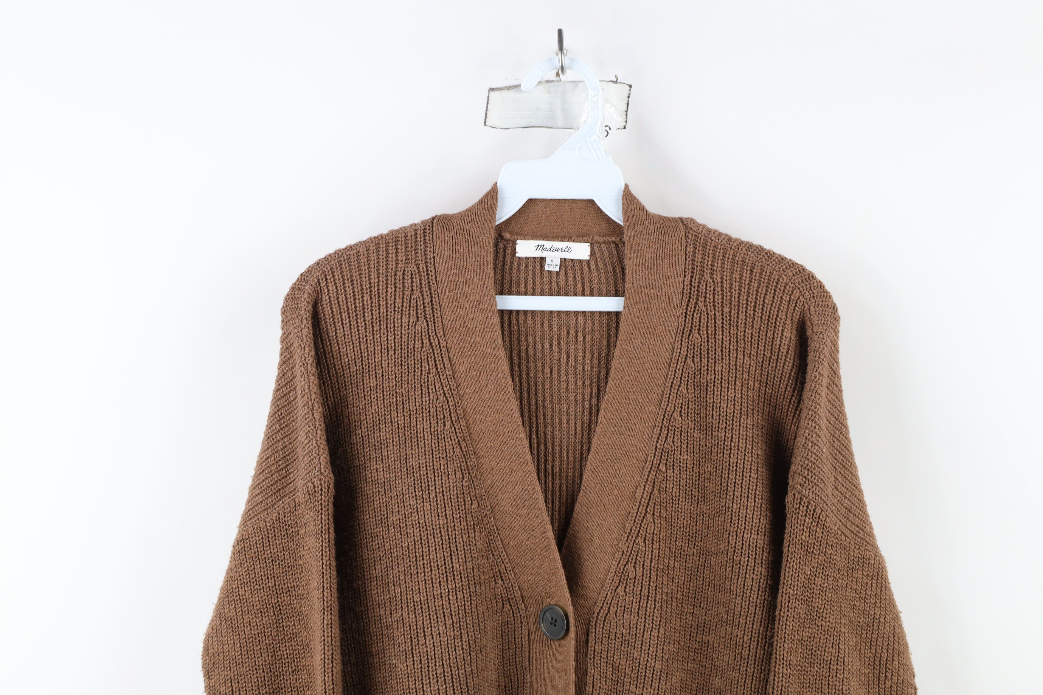 Madewell × Vintage Madewell Cotton Ribbed Knit Lovell Cardigan Sweater Brown Size S / US 4 / IT 40 - 2 Thumbnail