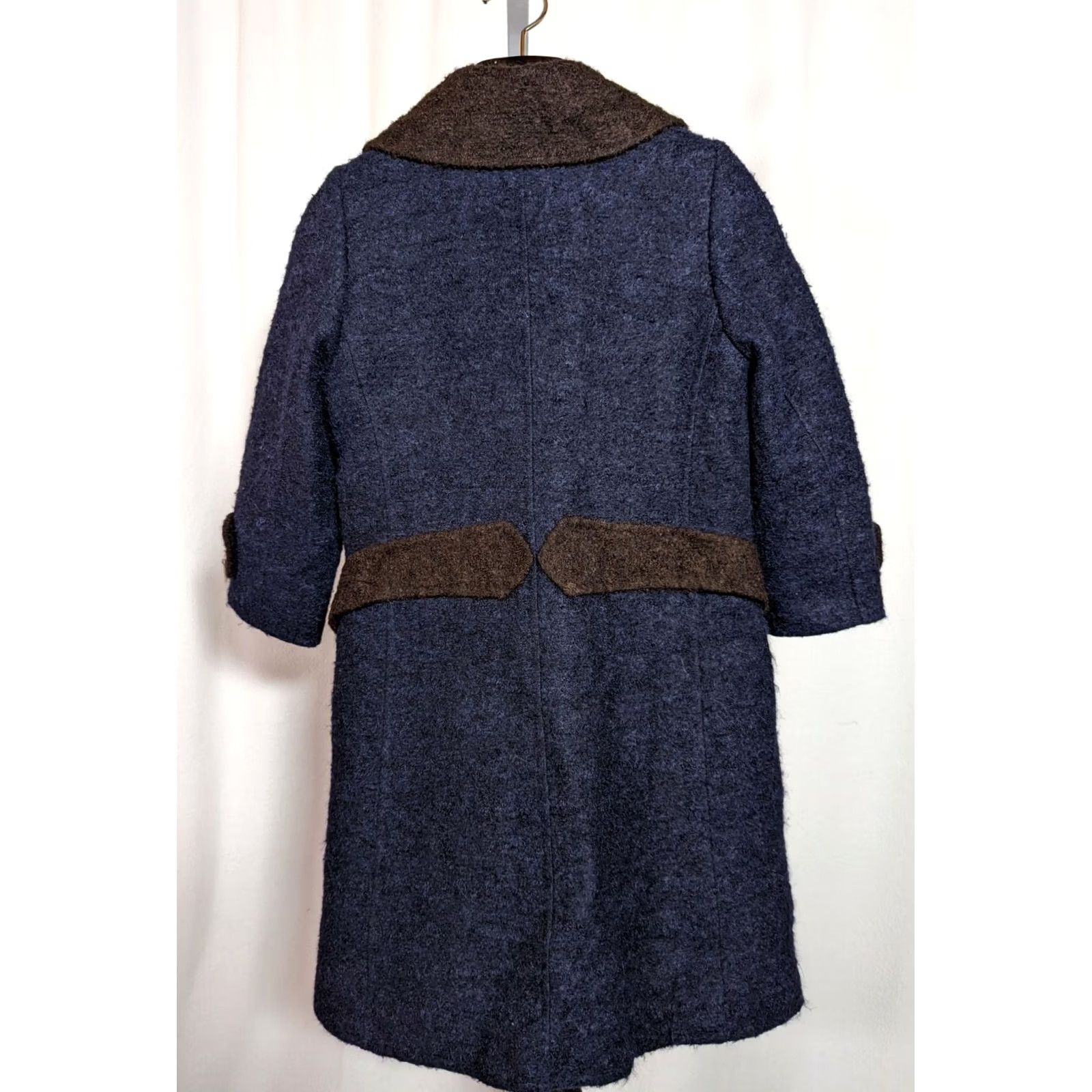 Marc Jacobs Marc Jacobs AW 2015 Blue Brown Llama Wool Belted Jacket Size 4 Womens Jacket Long Belted Blue Retro 2010s 2015 Womens Size S / US 4 / IT 40 - 4 Thumbnail