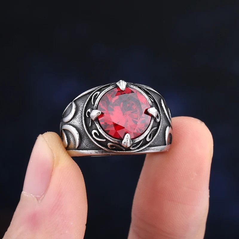 Vintage Red Zircon Stone Ring Size ONE SIZE - 1 Thumbnail