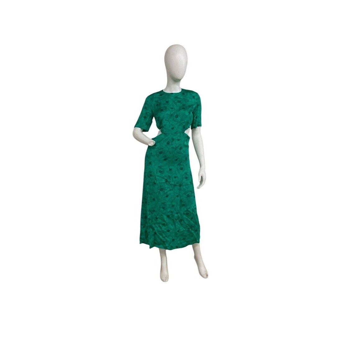 The Kooples Green Graphic Poppies Maxi Dress Cut-Out Back Si