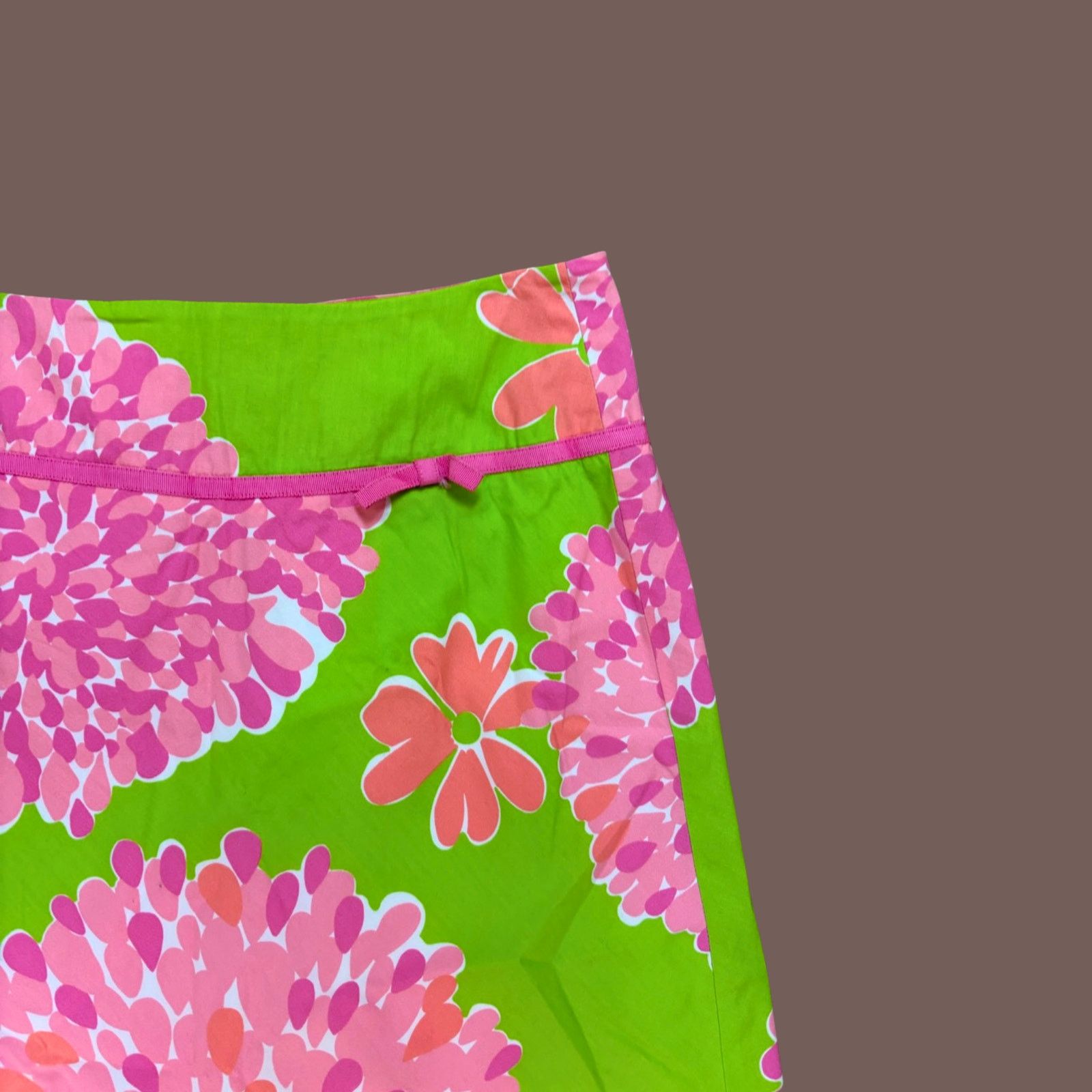 Lilly Pulitzer VTG A-Line Skirt | Lilly Pulitzer Green Pink Floral | Y2K Size 30" / US 8 / IT 44 - 3 Thumbnail