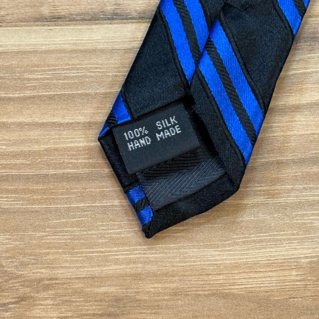 Z Brand Bruno Piattelli Men’s Silk Tie Blue Black Striped 3 3/8” Size 26 - 4 Thumbnail