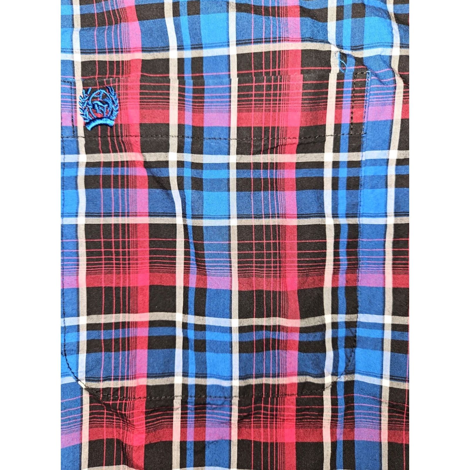 Vintage Cinch Shirt Short Sleeve Button-Down Men's L Blue Plaid Western Cowboy Embroidered Pocketed 100% Cotton Size US L / EU 52-54 / 3 - 6 Thumbnail
