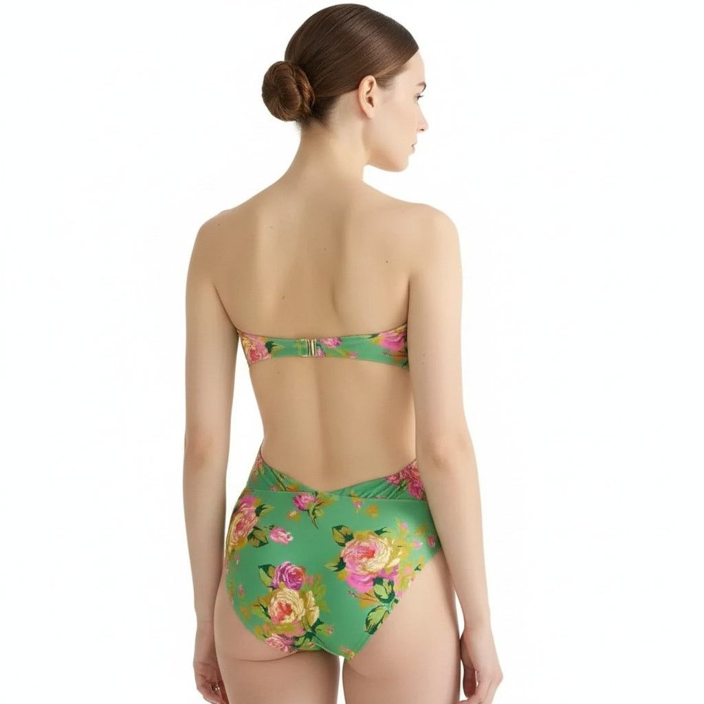 J.Crew J.Crew Green Floral Crisscross Cutout One-Piece Swimsuit,US0 Size ONE SIZE - 6 Thumbnail