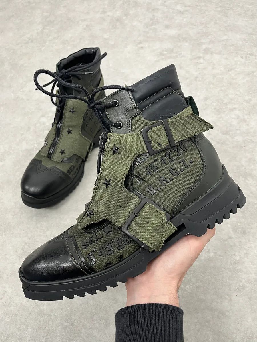 2000s Diesel Black & Green Military Combat Leather Boots