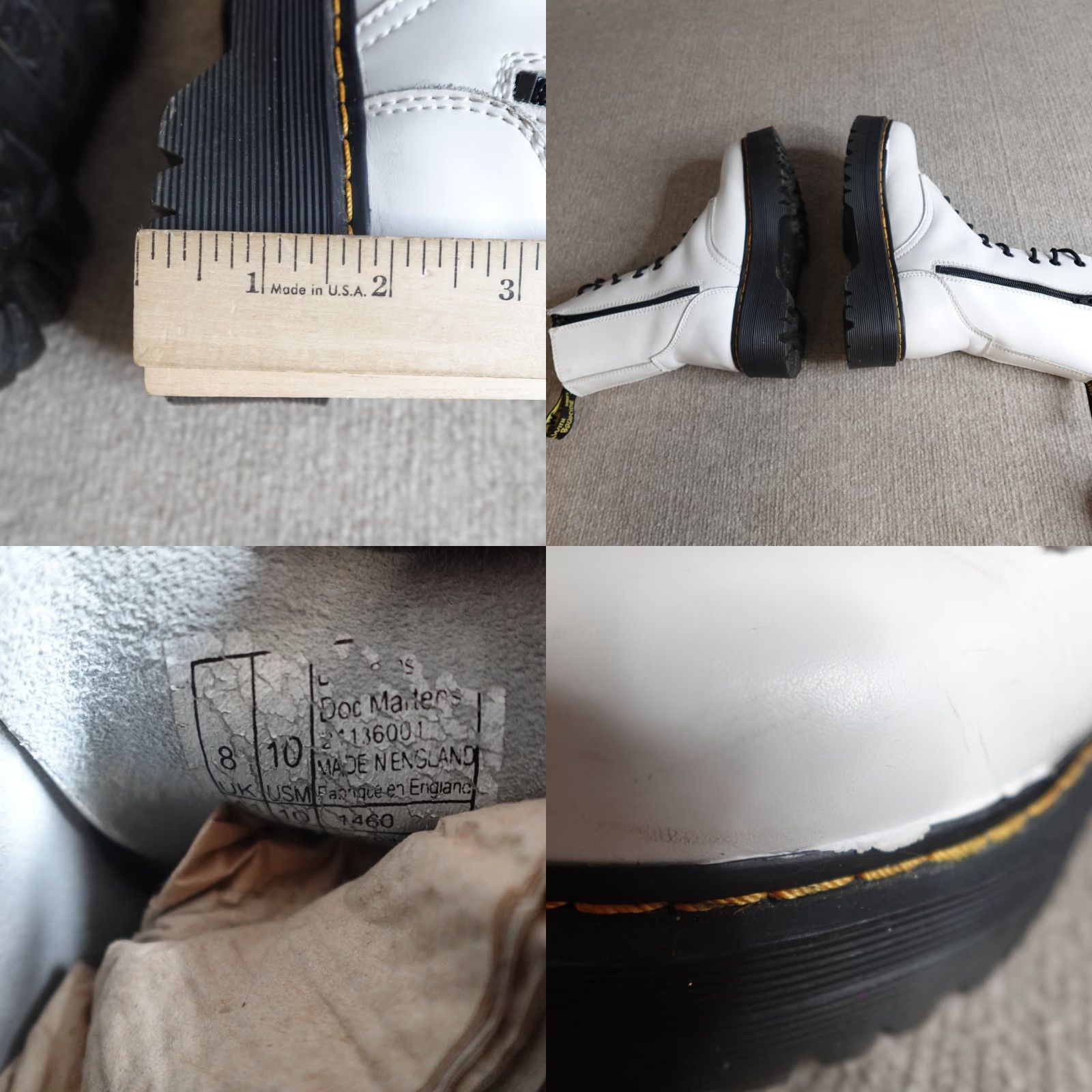 Dr. Martens Dr. Martens Boots Womens 10 White Side Zip 1460 Jadon Platform Made in England Size US 10 / IT 40 - 8 Thumbnail