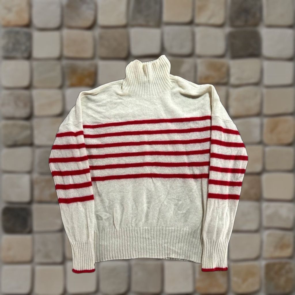 Vineyard Vines Vineyard Vines Cashmere Sweaters Womens Small Beige Stripes Cable Knit Mock Neck Pullover Casual Winter, Spring, Fall Modern Size S / US 4 / IT 40 - 1 Thumbnail