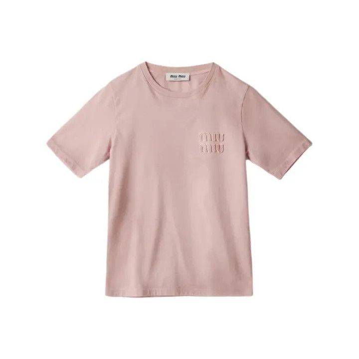 Miu Miu Miu Miu Pink Logo Embroidered Short Sleeve T-Shirt 0079 Size XS / US 0-2 / IT 36-38 - 1 Thumbnail