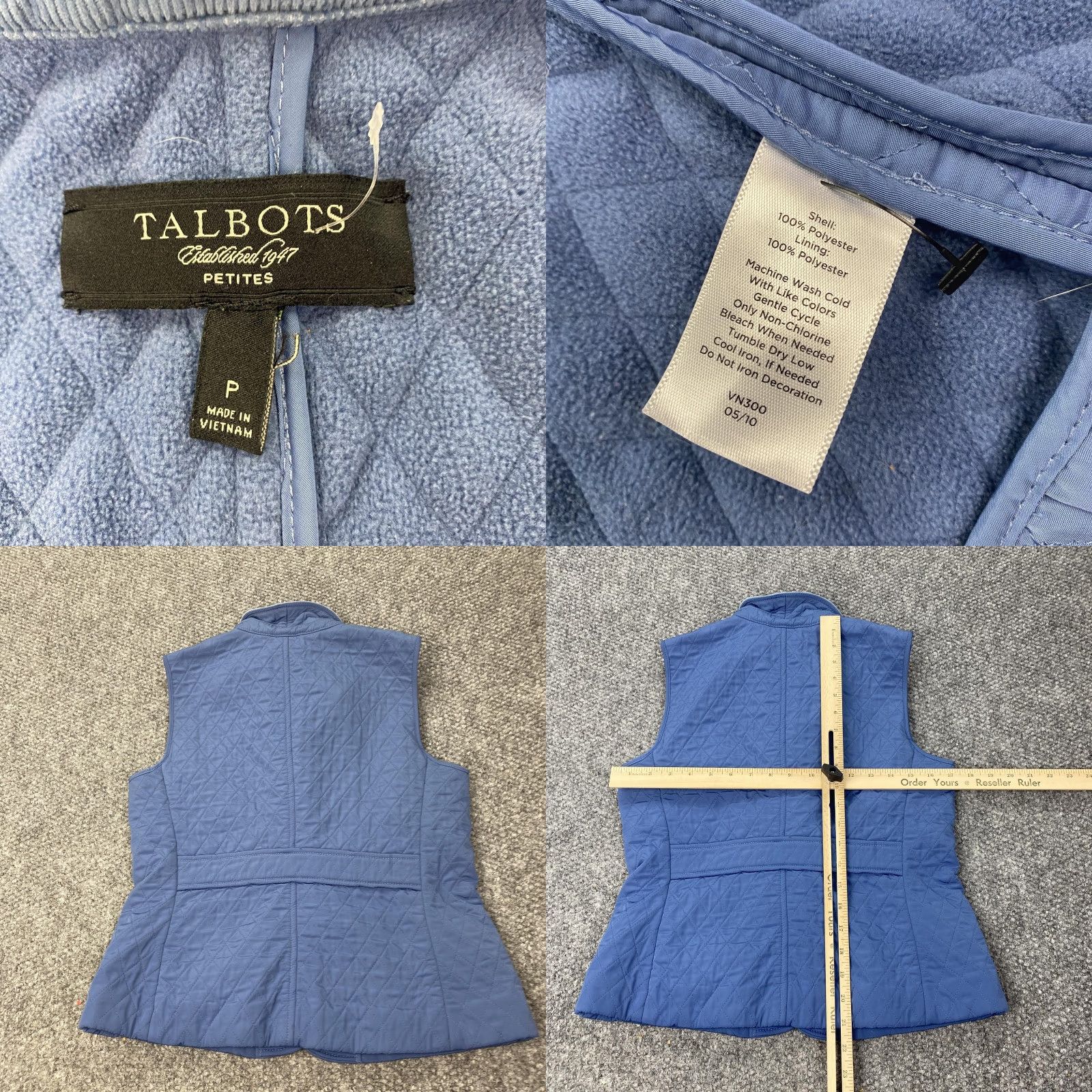Talbots Talbots Vest Womens Petite Small Blue Quilted Fleece Lined Corduroy Collar Trim Size S / US 4 / IT 40 - 8 Thumbnail