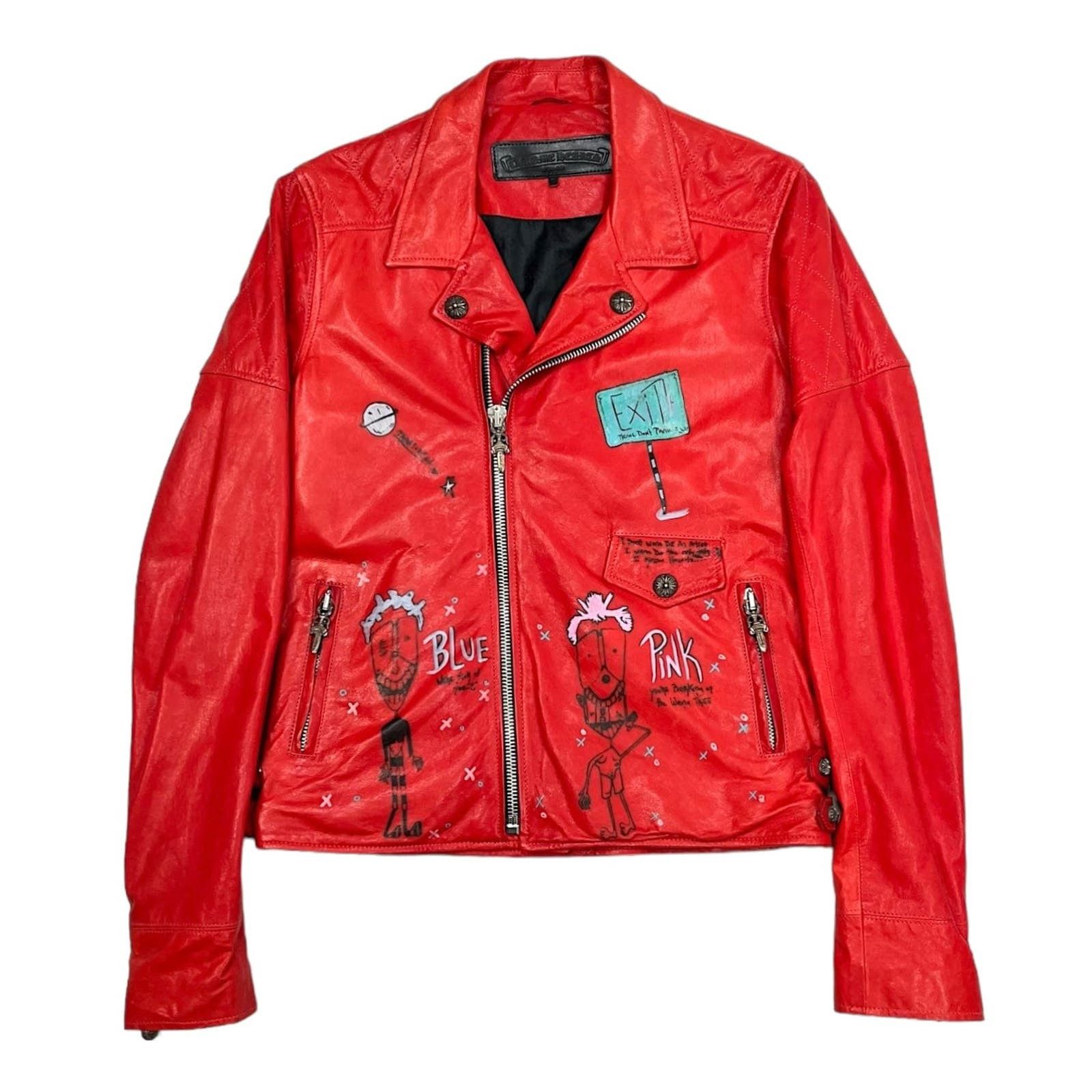 image of Chrome Hearts Matty Boy Darlin Hand Drawn Leather Jacket, Men's (Size Small)