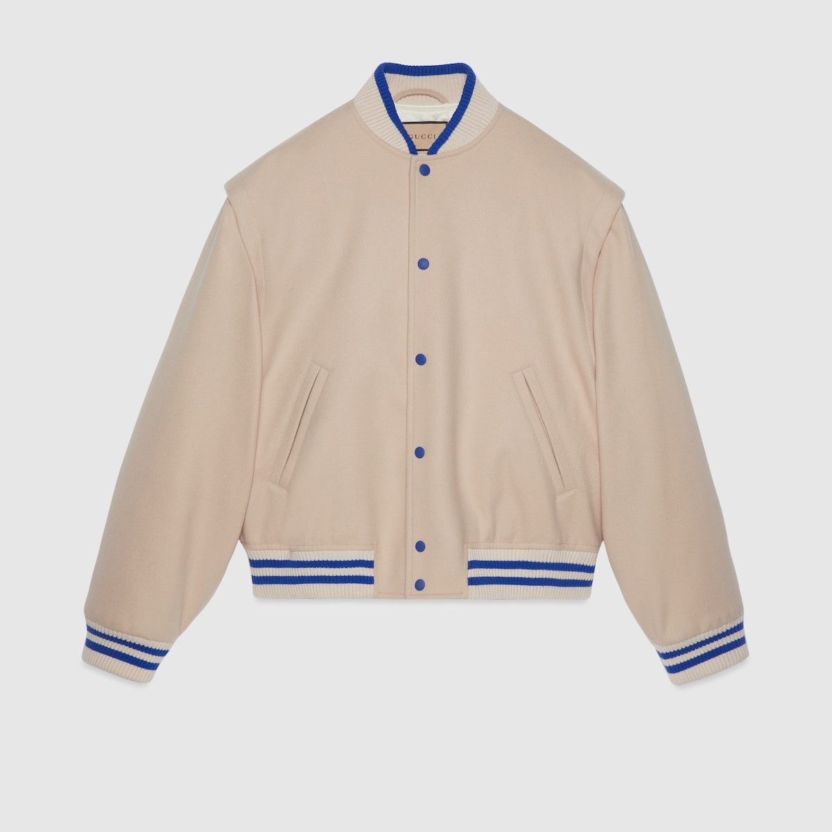 o1mt1gz0325 Wool Bomber Jacket With Embroidery in Beige/Blue