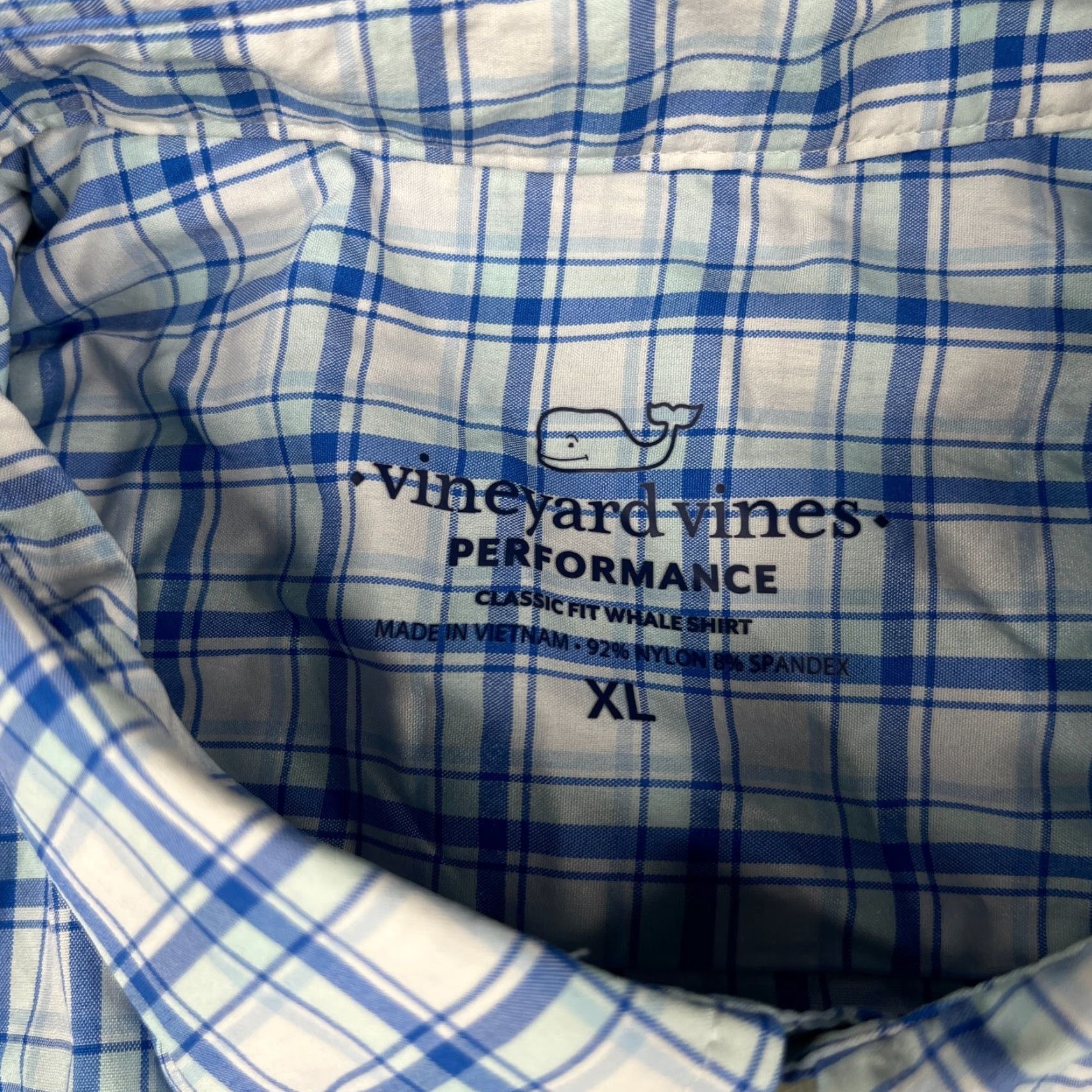 Vineyard Vines Button-Up Shirt XL Blue Check Men Long Sleeve Classic Fit Button-Down Collared Nylon Spandex Lightweight