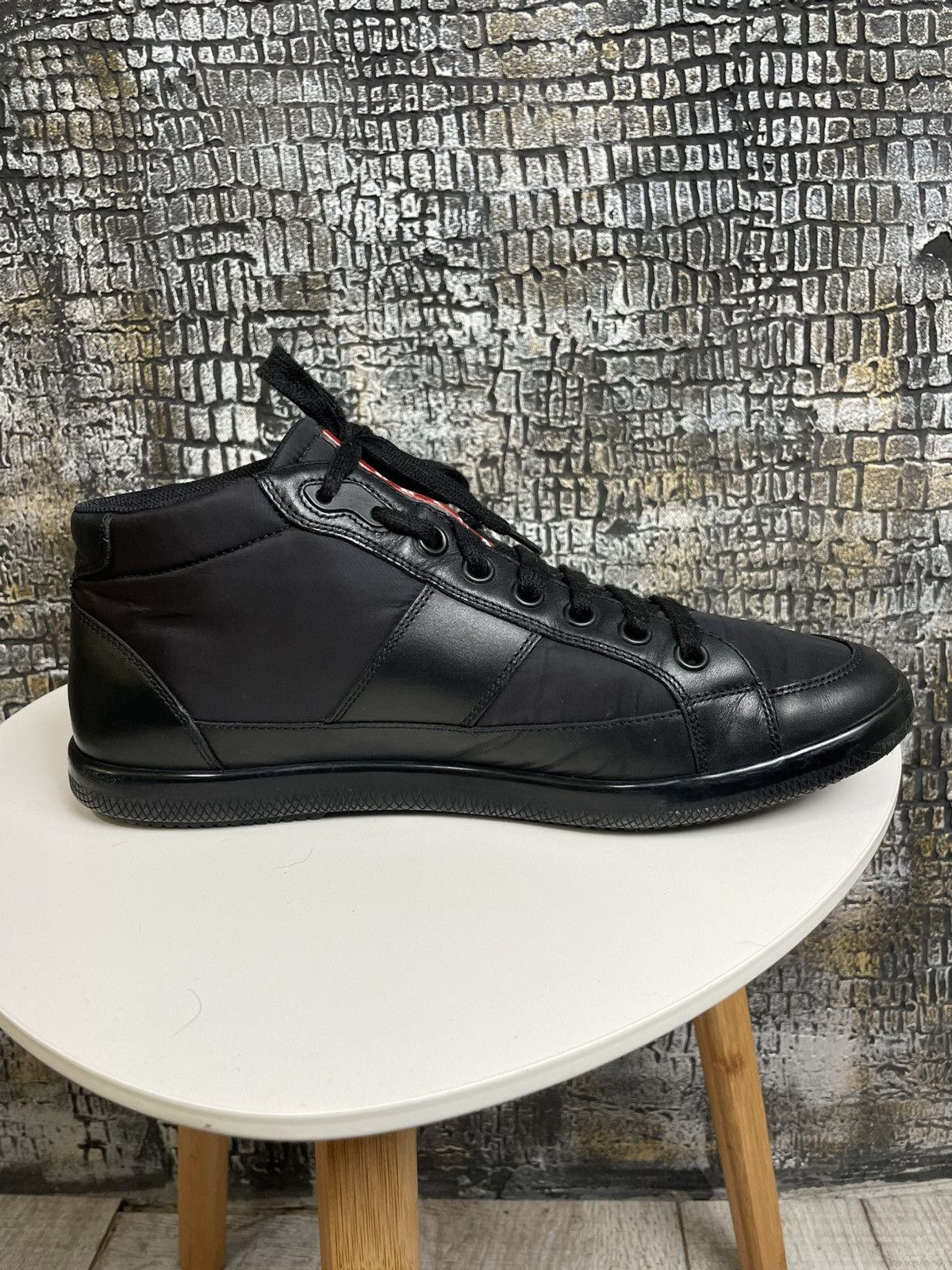 Prada Prada Shoes Black High Top Sneakers Leather Shoes Size US 9 / EU 42 - 13 Thumbnail