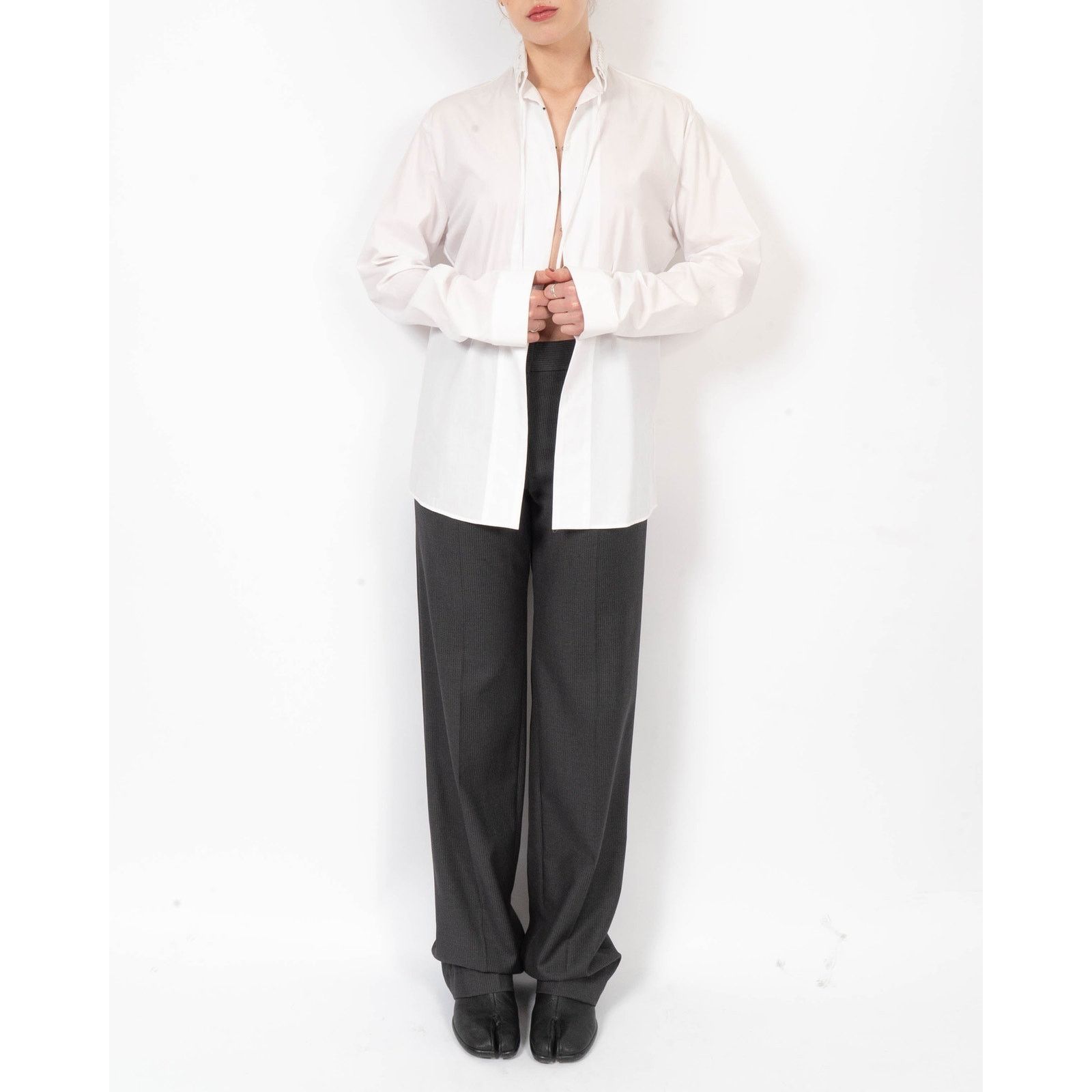 Haider Ackermann FW19 Laced Collar Shirt in White Cotton Size S / US 4 / IT 40 - 4 Thumbnail