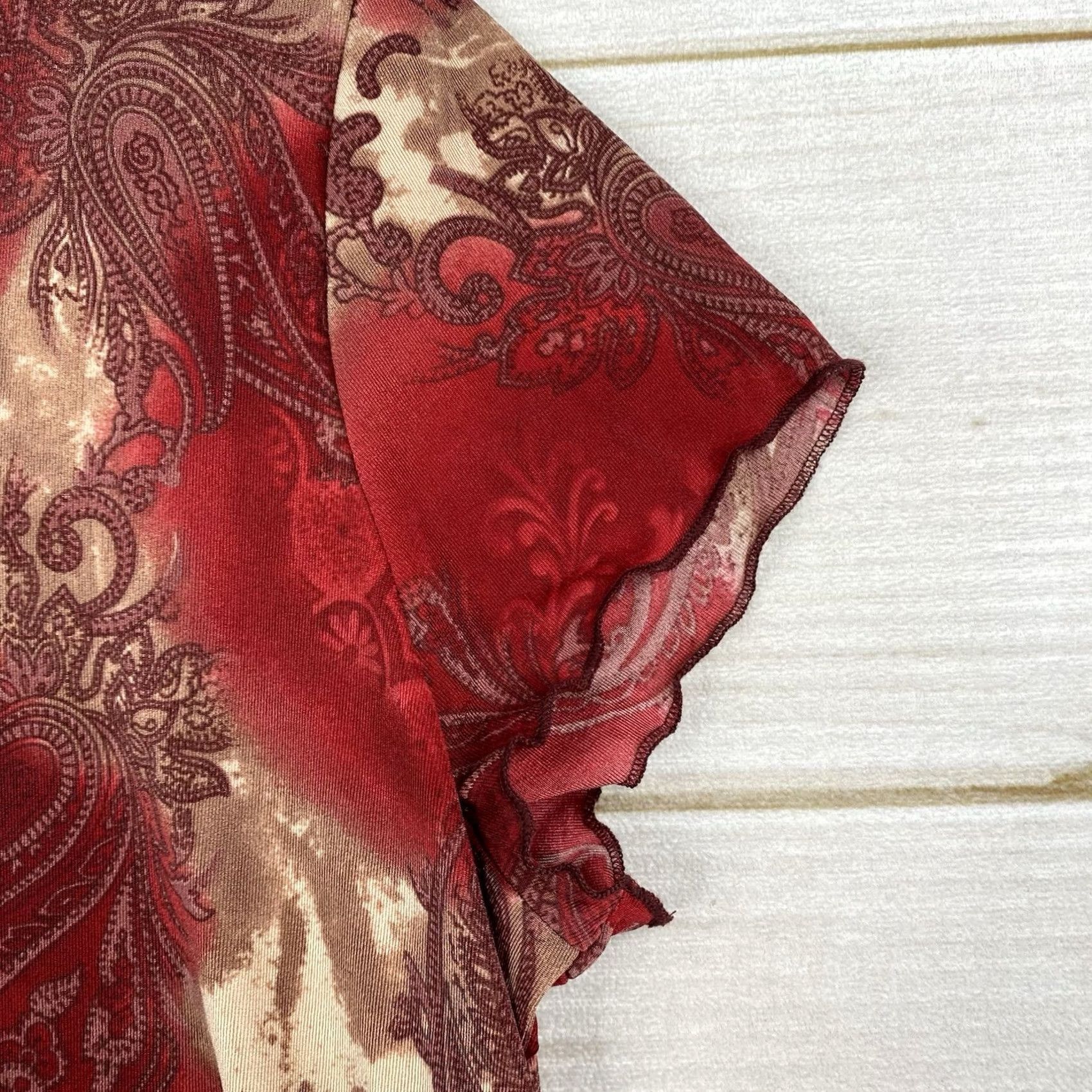 Vintage Susan Lawrence Blouse Womens 1X Red Paisley Embroidered Short Sleeve Boho Shirt Size XL / US 12-14 / IT 48-50 - 3 Thumbnail