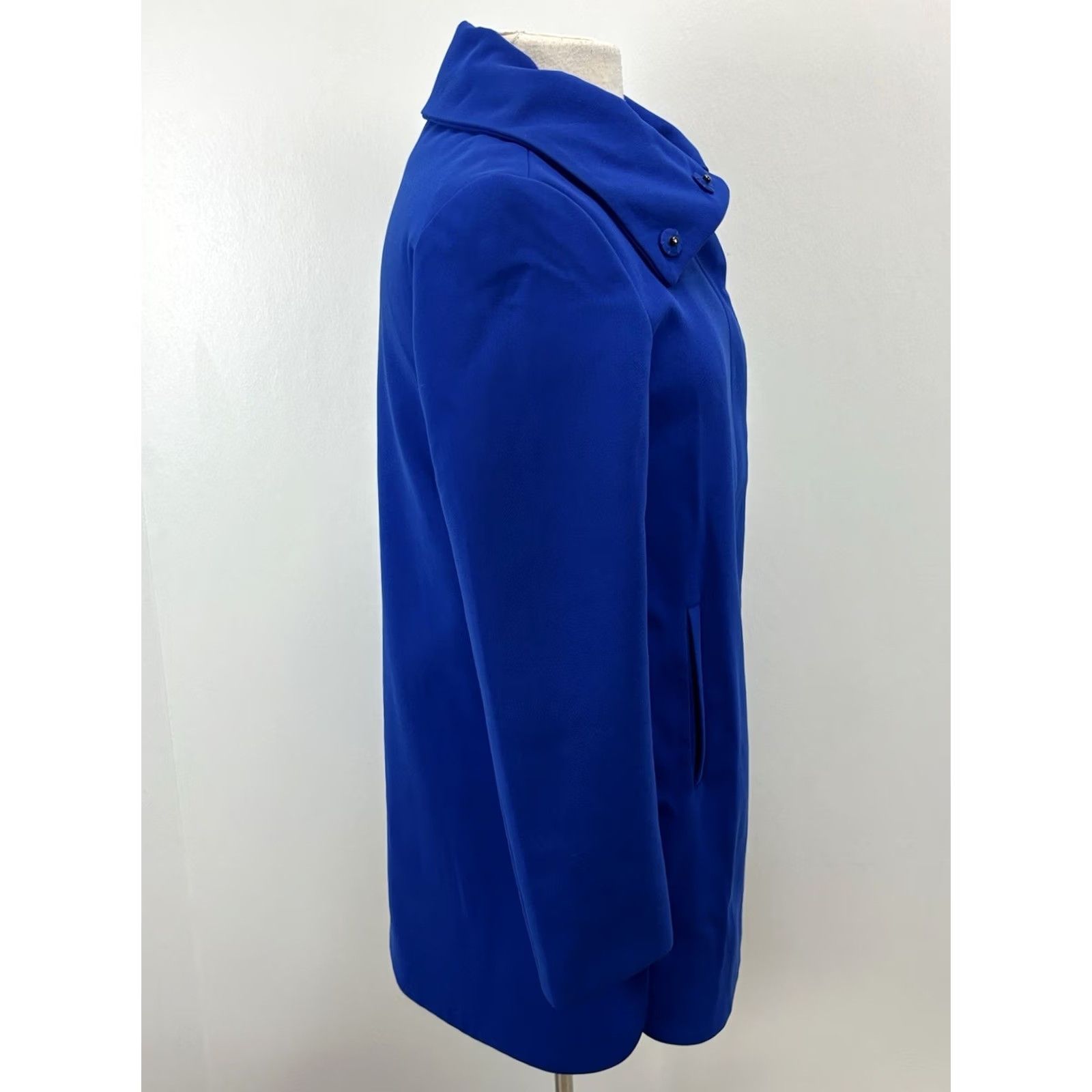 Ann Taylor Ann Taylor Jacket Women’s PS Petite Blue Lined Classic A-line Retro Mid-Length Long Sleeve Button Snap --------------- Size S / US 4 / IT 40 - 4 Thumbnail