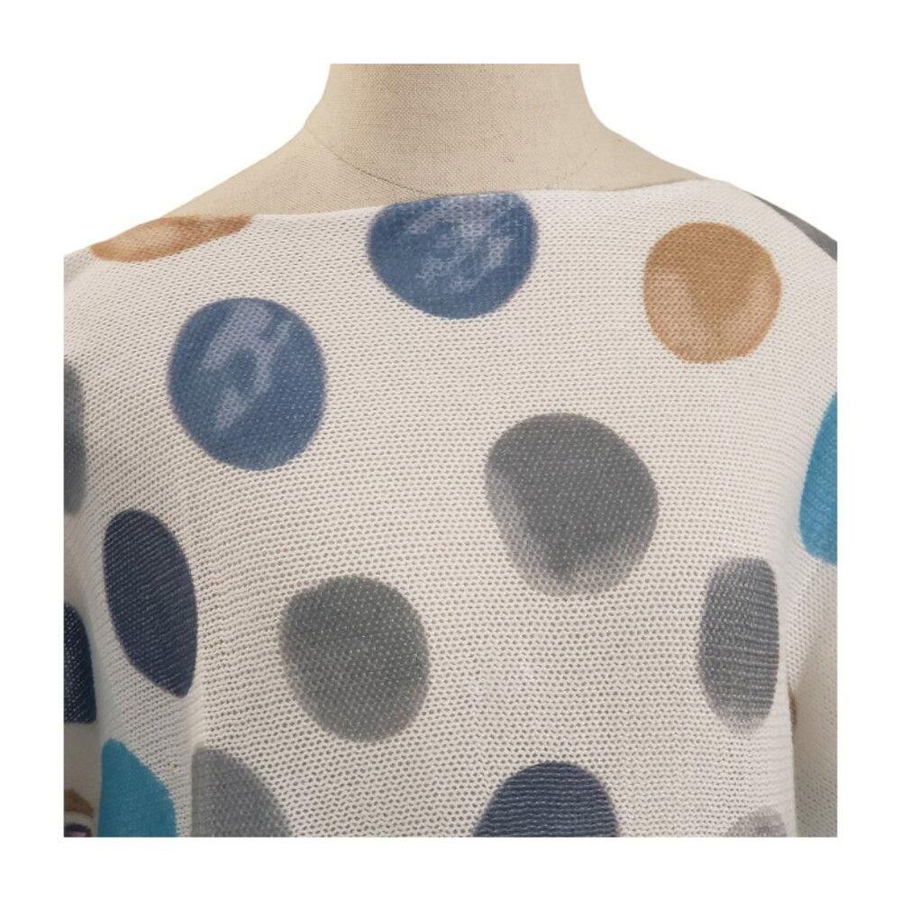 Designer CT1982 Ethyl White & Blue Dot Short Sleeve Sweater S/M Size S / US 4 / IT 40 - 2 Thumbnail