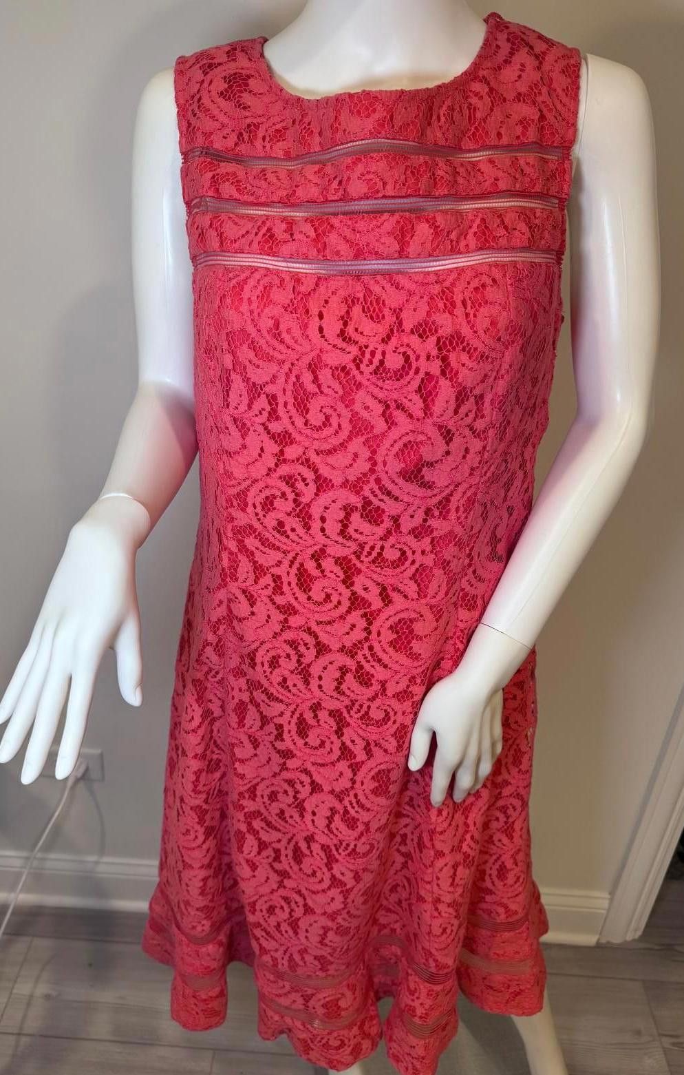 Designer Adrianna Papell Lace Dress - Elegant Pink Dress Size 16 Size XXL / US 16-18 / IT 52-54 - 1 Thumbnail
