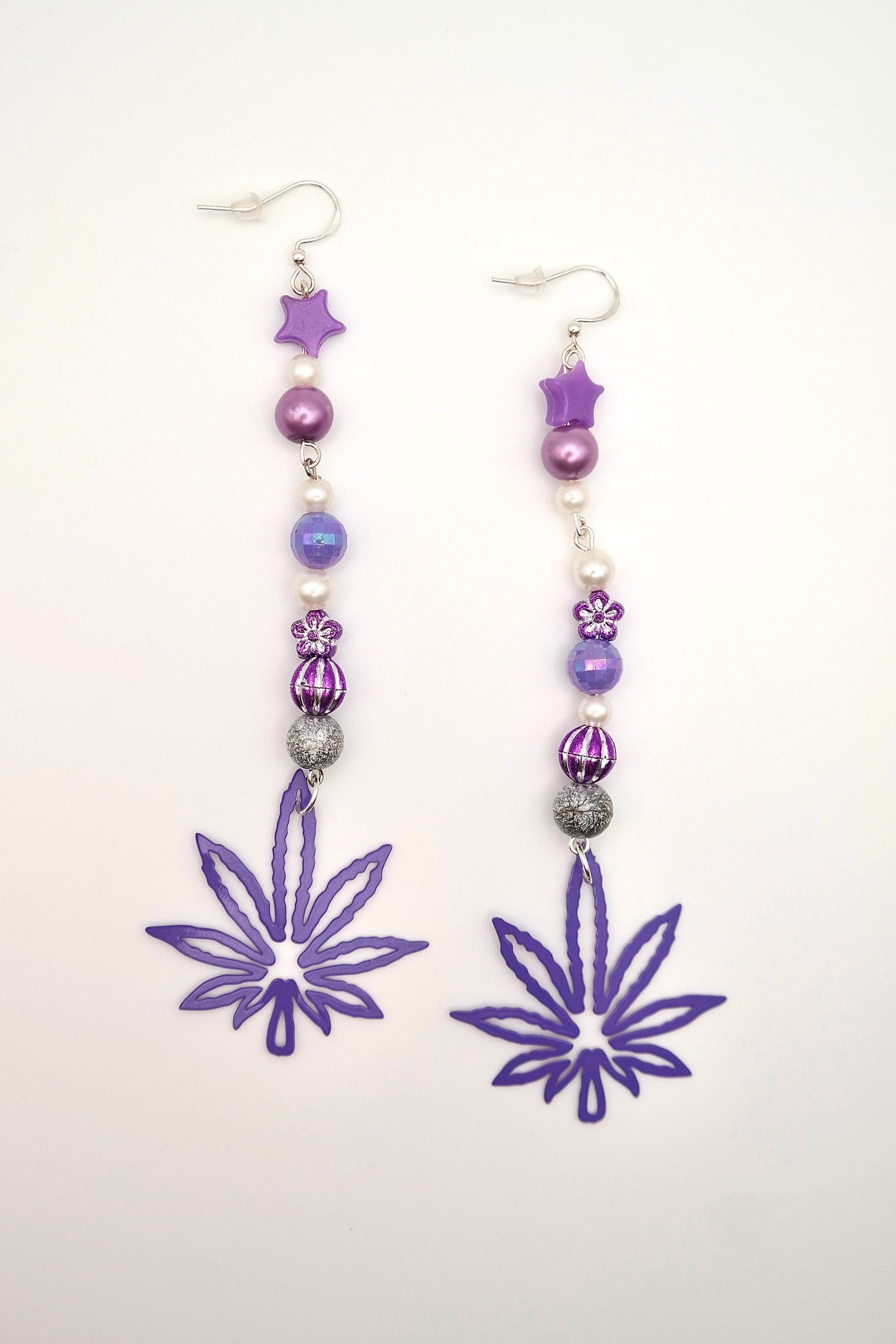 Handmade Colorful 420 Leaf Earrings Size ONE SIZE - 7 Thumbnail