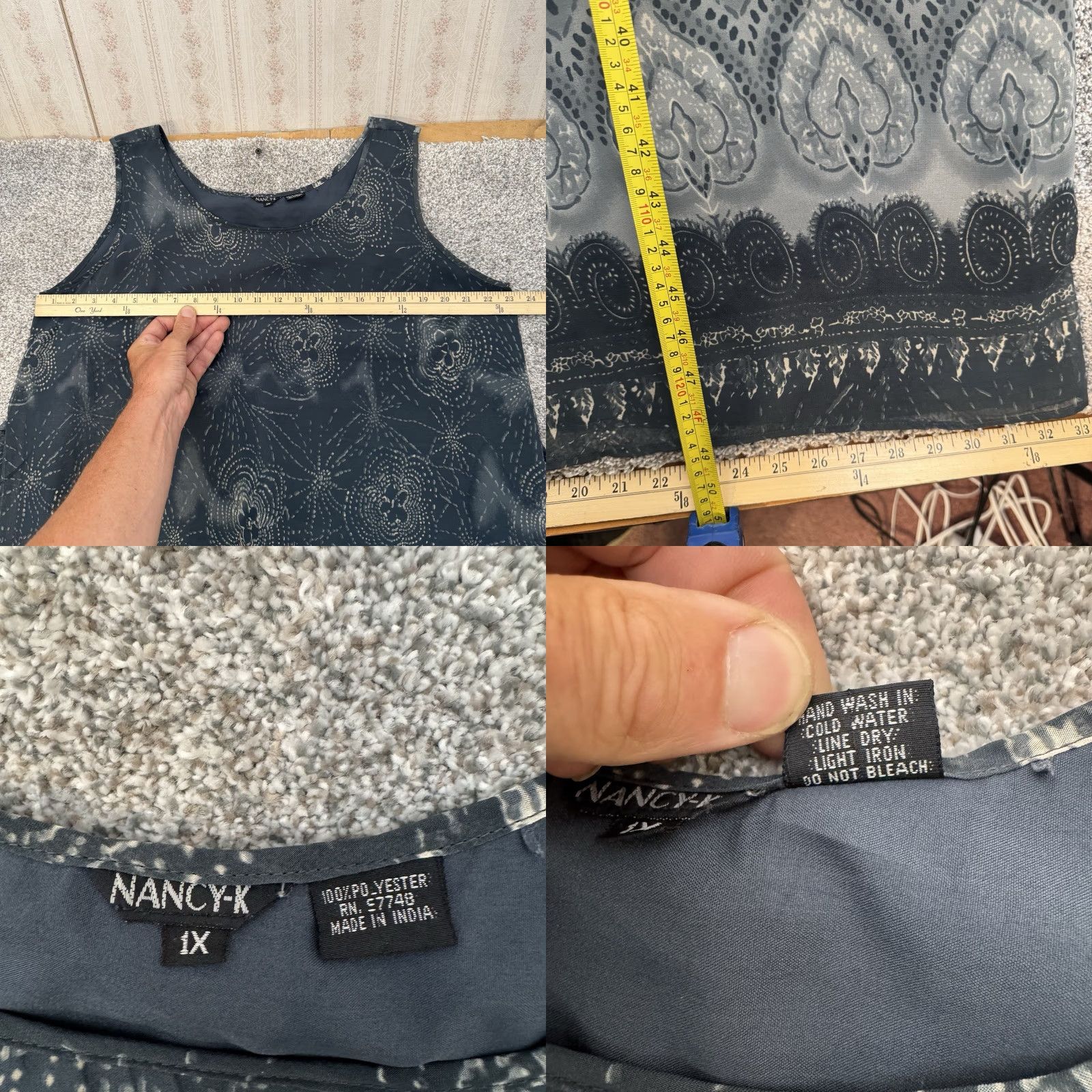 Vintage VINTAGE Nancy-K 2 Piece Dress Outfit/Set 1X Plus Gray Sheer Lined Maxi 90s Y2K Bohemian Hippie Whimsigoth Lagenlook Womens Size XL / US 12-14 / IT 48-50 - 9 Thumbnail