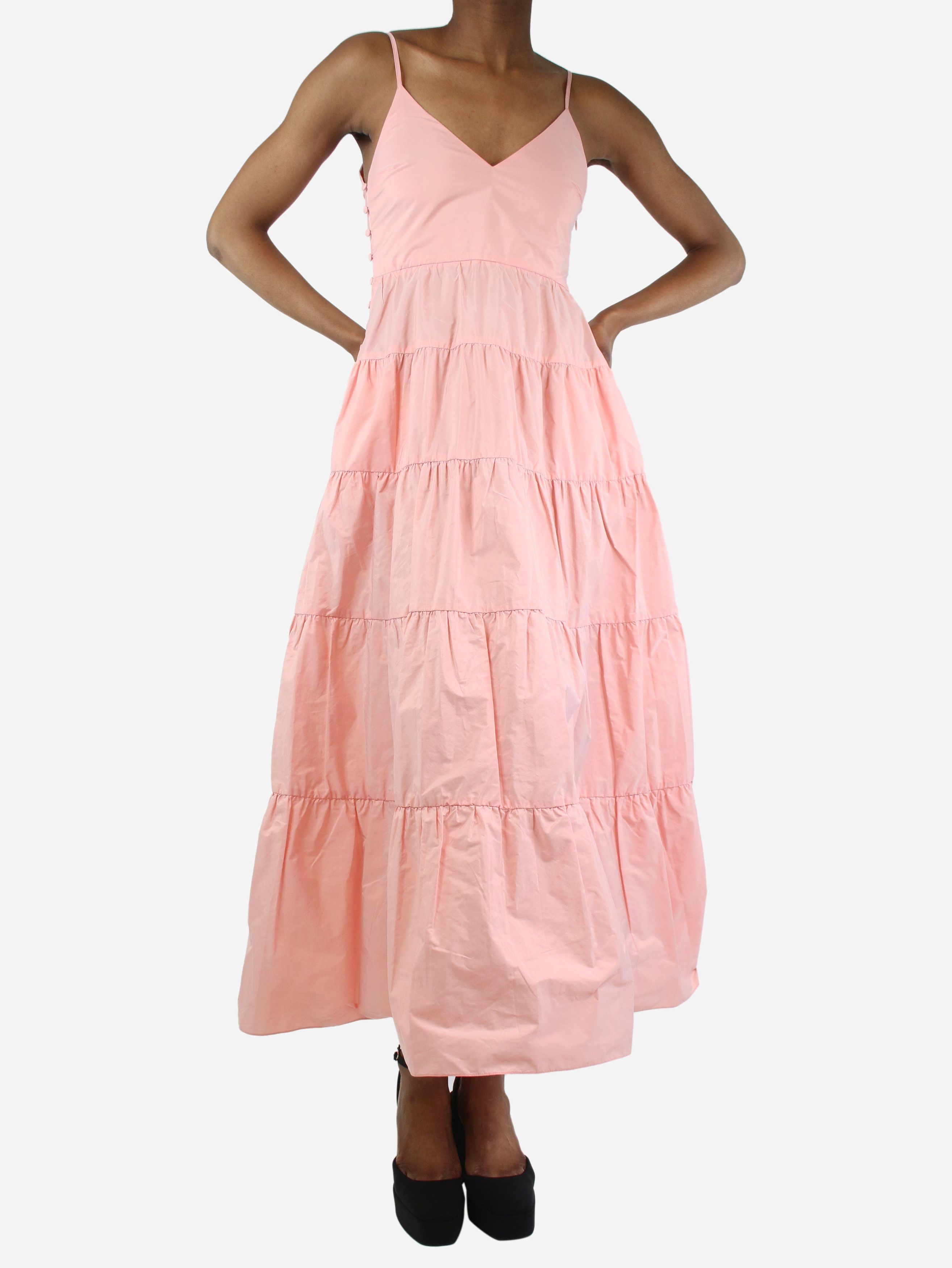 image of Maje Pink Sleeveless Tiered Midi Dress - Size Uk 8, Women's