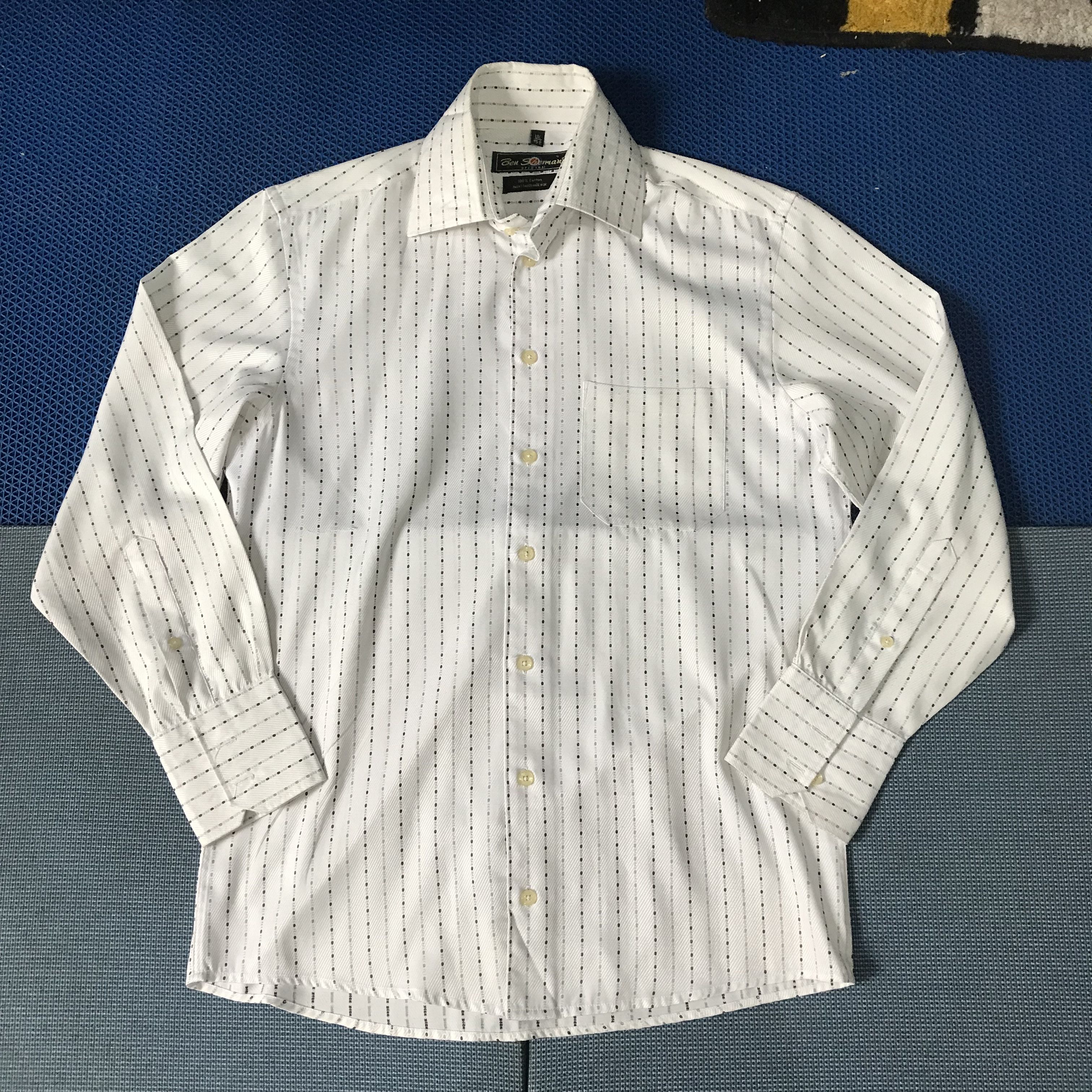 Vintage Ben Sherman White dot stripe long sleeves shirt M