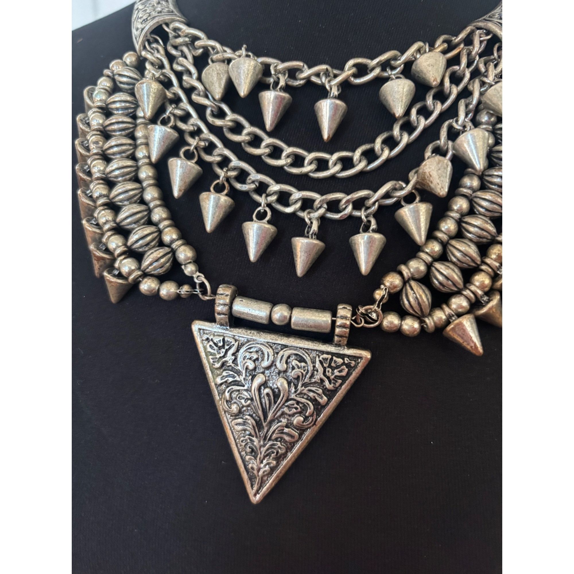 Other Bohemian Tribal Statement Necklace With Engraved Triangular Size ONE SIZE - 3 Thumbnail