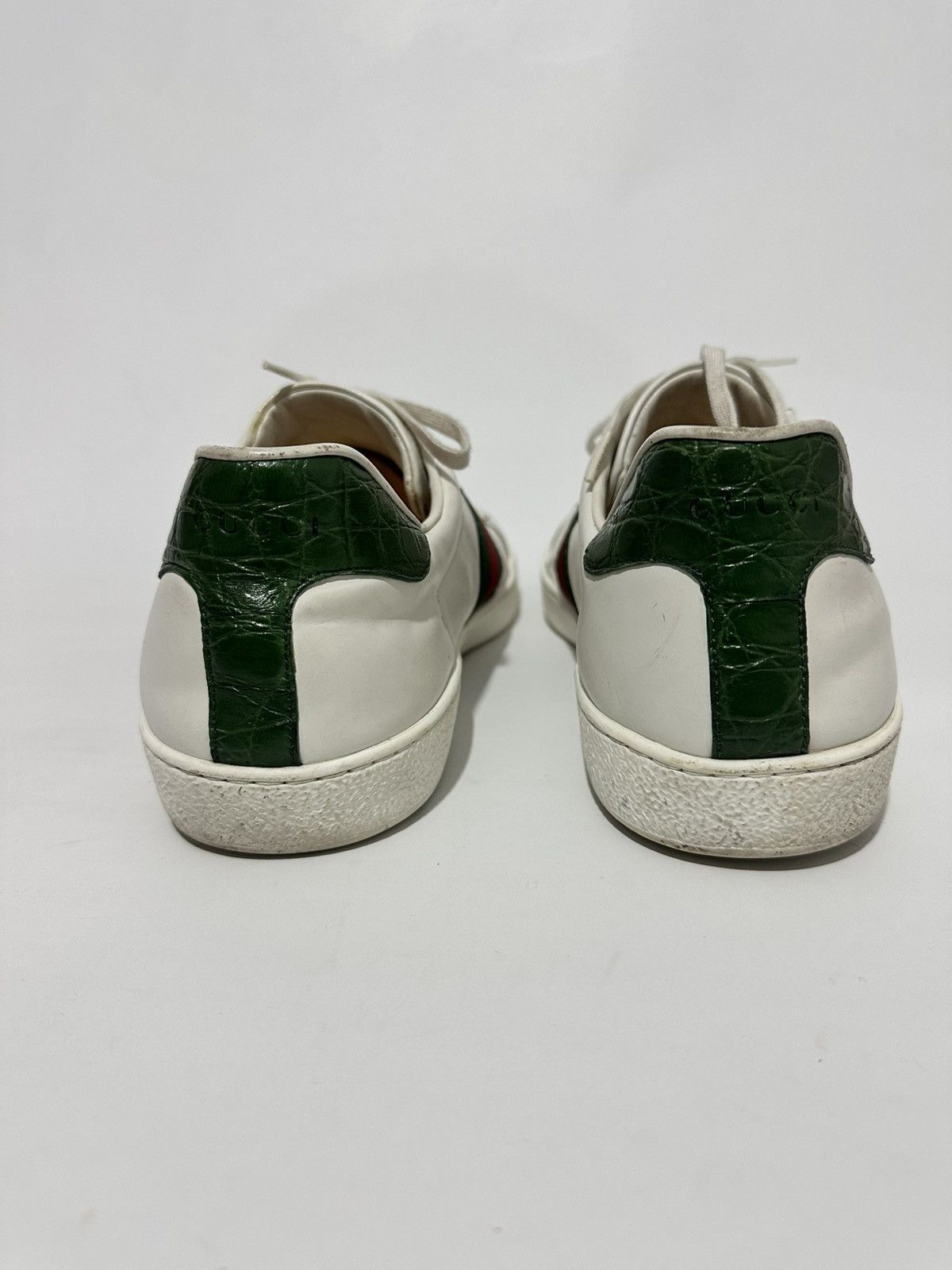 Gucci Gucci White Leather Ace Web Detail Lace Up Sneakers Size US 15 / EU 48 - 4 Thumbnail