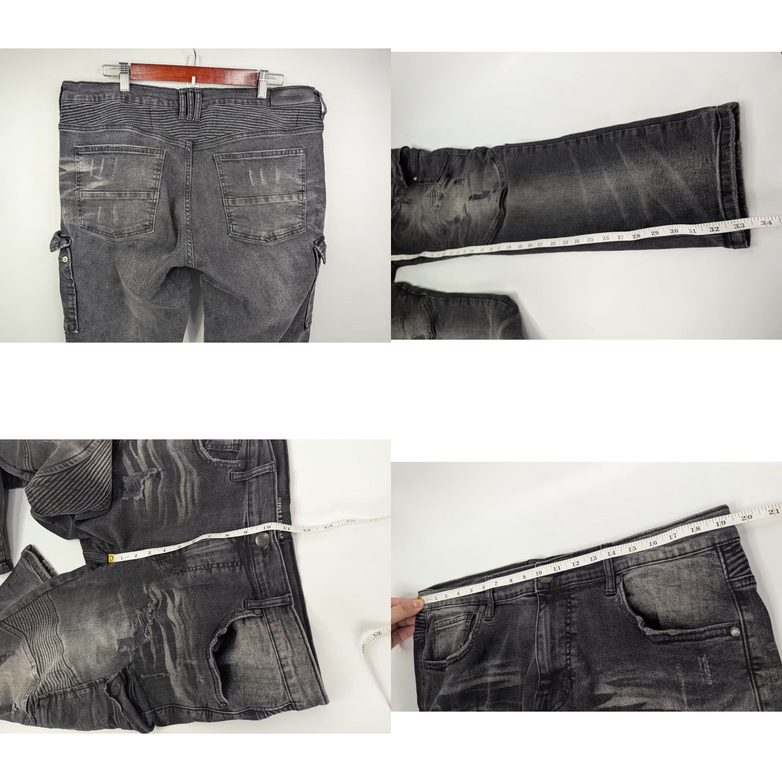 Supply & Demand Supply & Demand Jeans Cargo Mens Black Denim Moto Distressed Stretch 2XL 38W Size US 39 - 8 Thumbnail