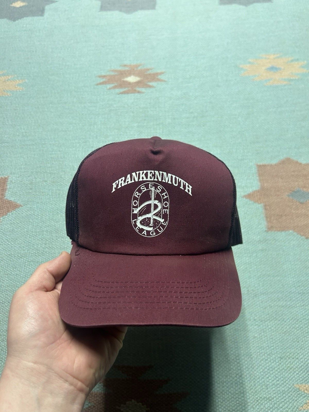 Vintage VTG trucker hat Frankenmuth horseshoe club Michigan maroon Size ONE SIZE - 2 Thumbnail