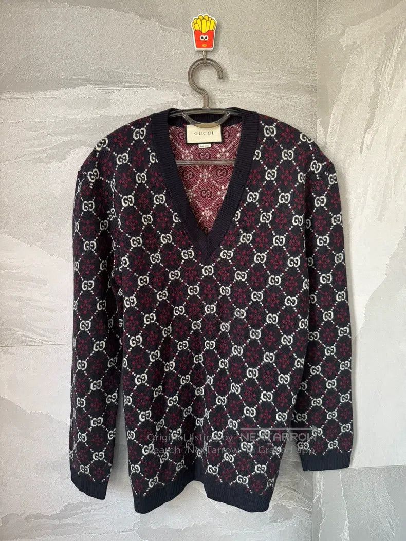 Gucci Gucci Wine red old flower full print logo V-neck knitted w Size US M / EU 48-50 / 2 - 1 Thumbnail