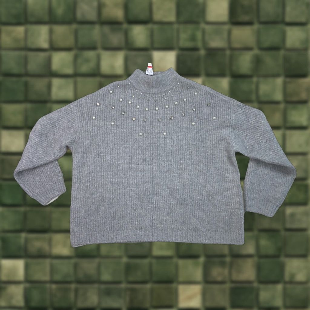 Vintage Maurices 1X Jeweled Fuzzy Mock Neck Knit Sweater NWT12847 Sweater Women Plus Gray Long Sleeve Pullover Winter Size XL / US 12-14 / IT 48-50 - 1 Thumbnail