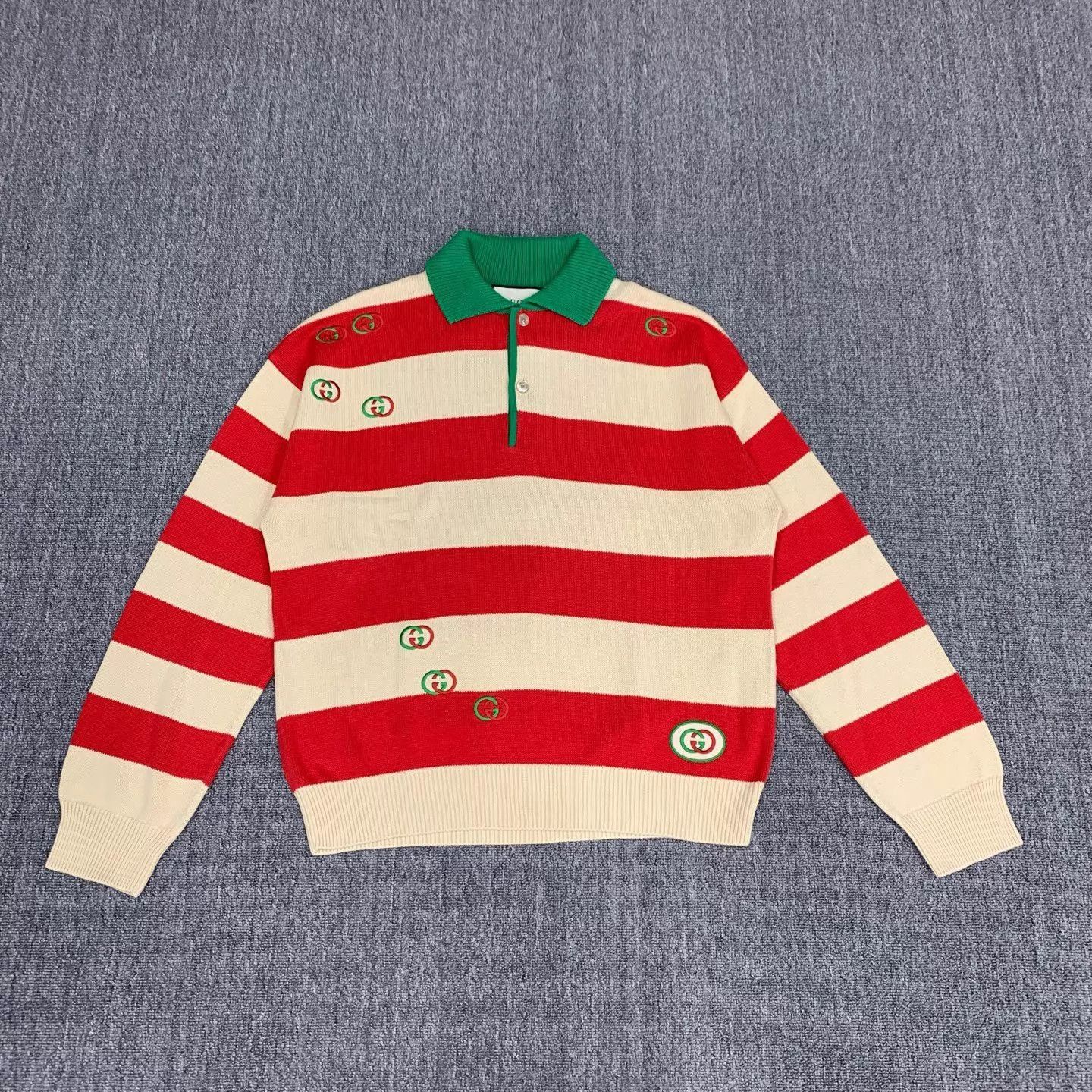 Gucci Multi Striped Logo Embroidered Long Sleeve Polo Size US XL / EU 56 / 4 - 1 Thumbnail