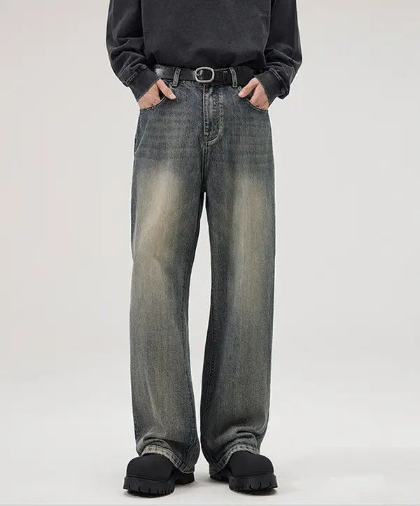 Japanese Brand Kubo Men's washed distressed loose wide-leg baggy jeans Size US 32 / EU 48 - 7 Thumbnail