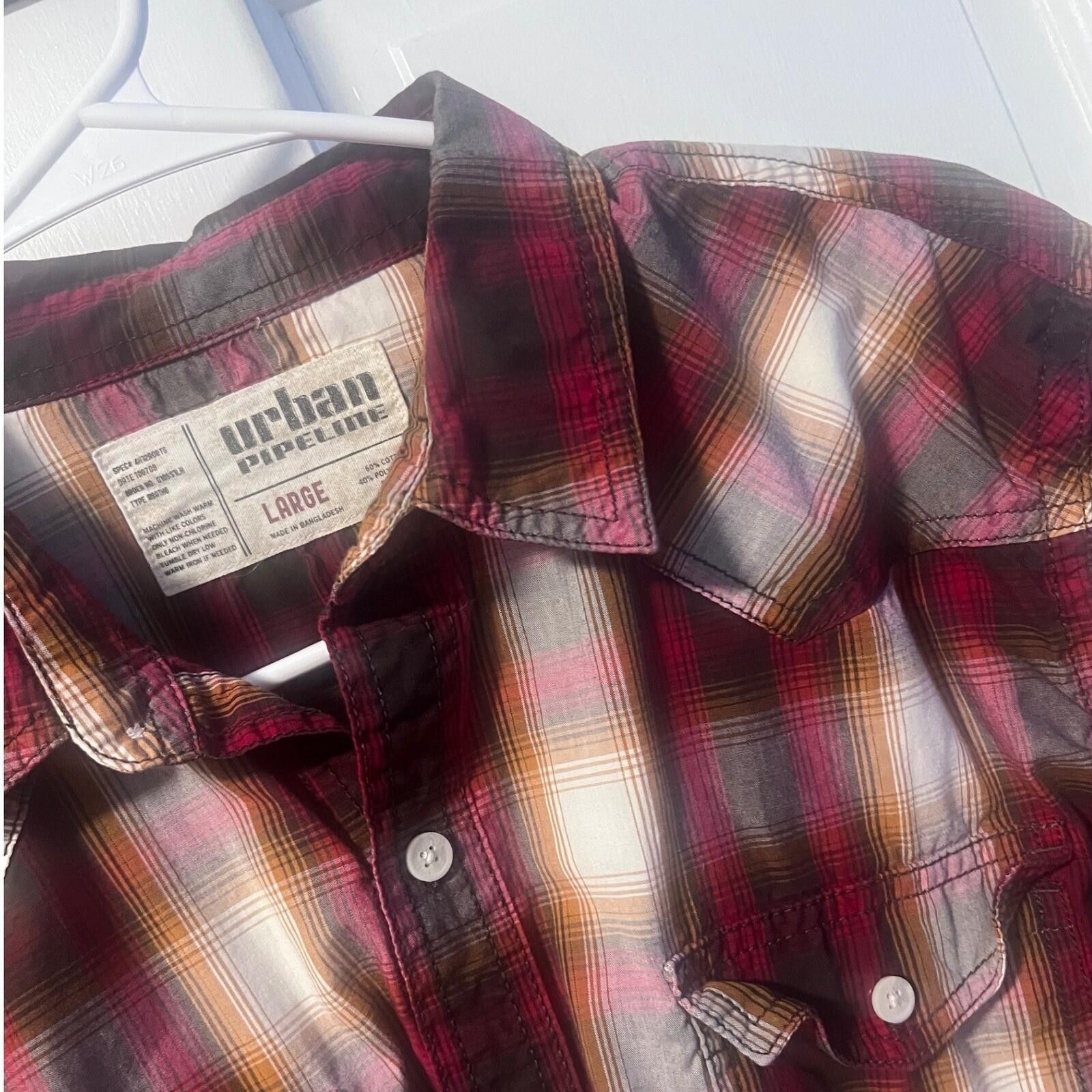 Urban Pipeline Urban Pipeline Plaid Western Shirt Mens Large Burgundy L/S Size US L / EU 52-54 / 3 - 1 Thumbnail